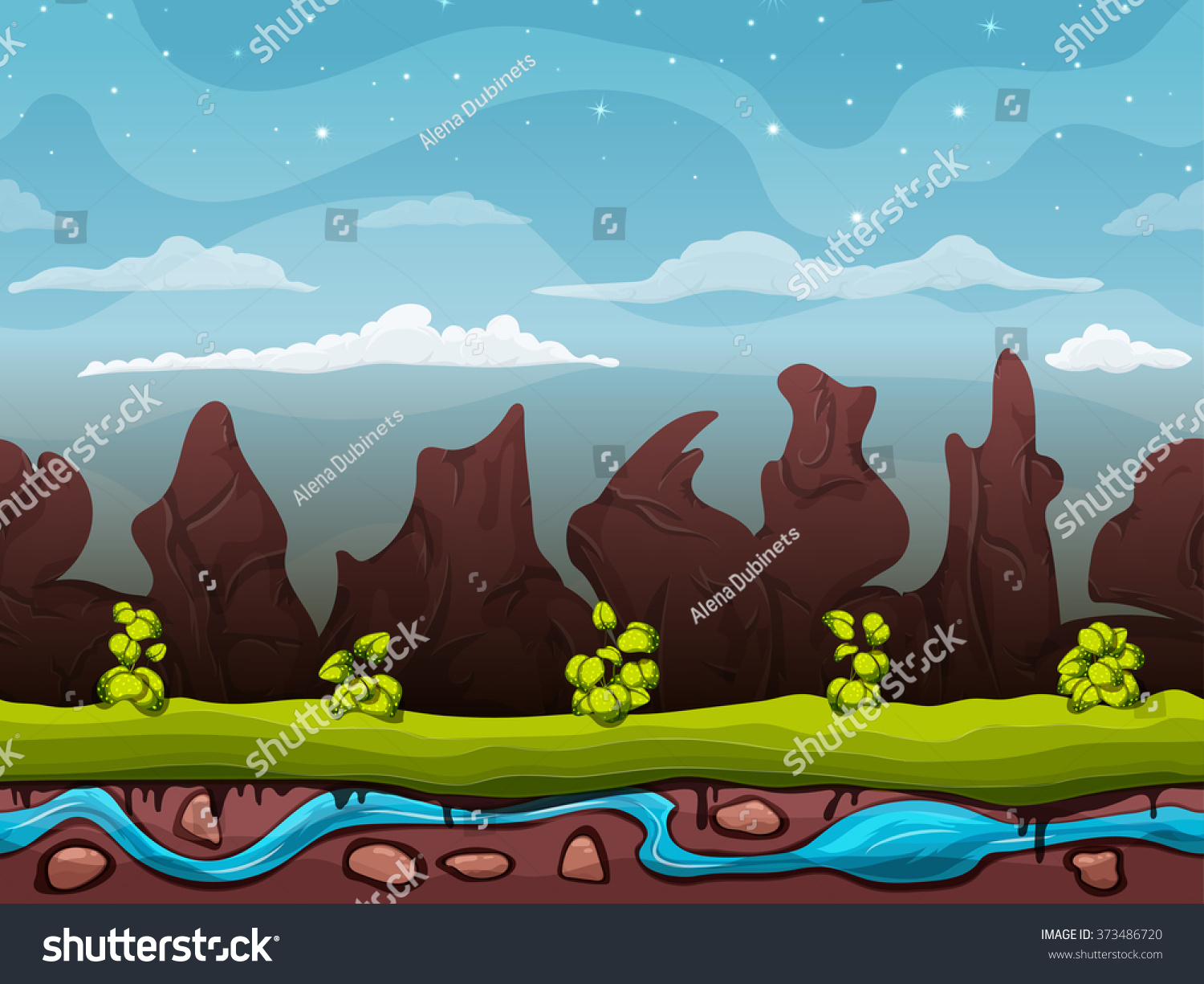 Seamless Cartoon Nature Landscape, Unending Background With Ground ...