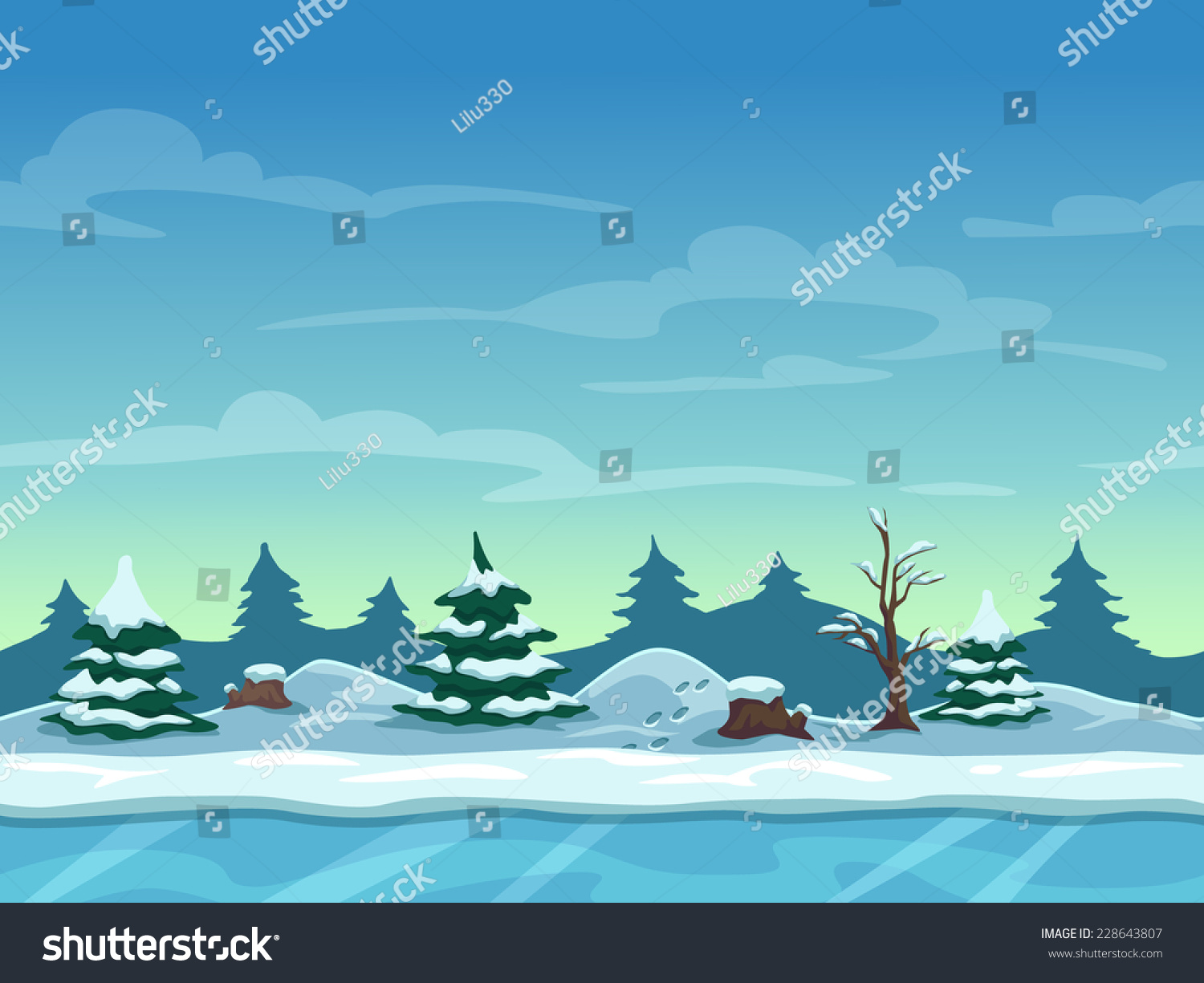 Seamless Cartoon Winter Landscape Unending Background ...