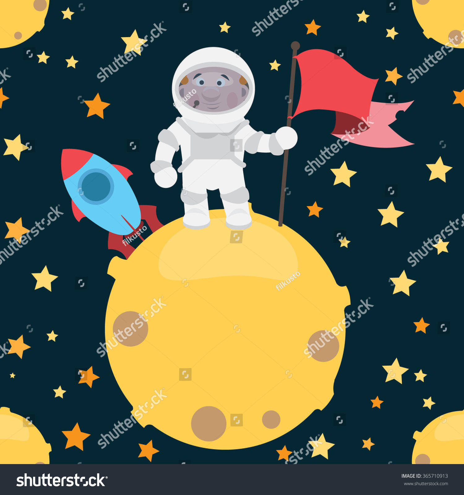 Seamless Children Cartoon Picture Space With Rockets , Planet Moon ...