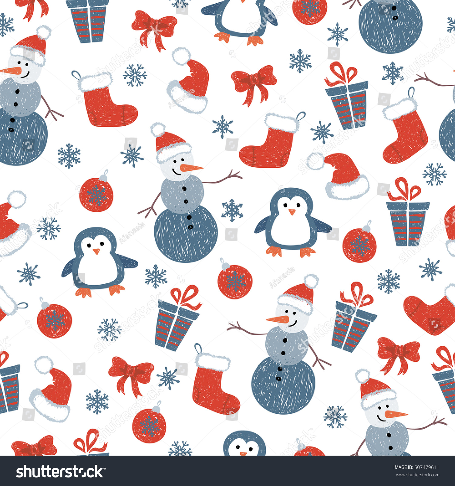 stock vector seamless christmas pattern with doodle decorative elements and cute characters vector holiday