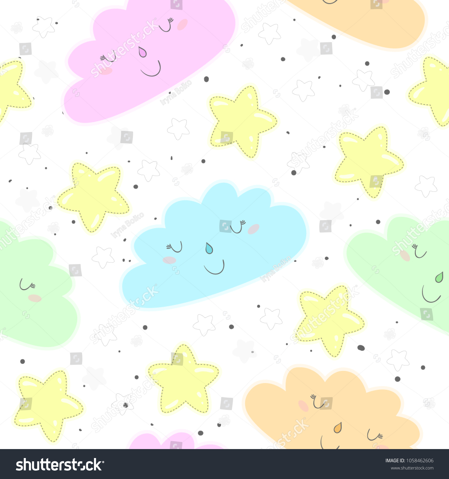 Seamless Clouds Stars Pattern Vector Illustration Stock Vector (Royalty ...