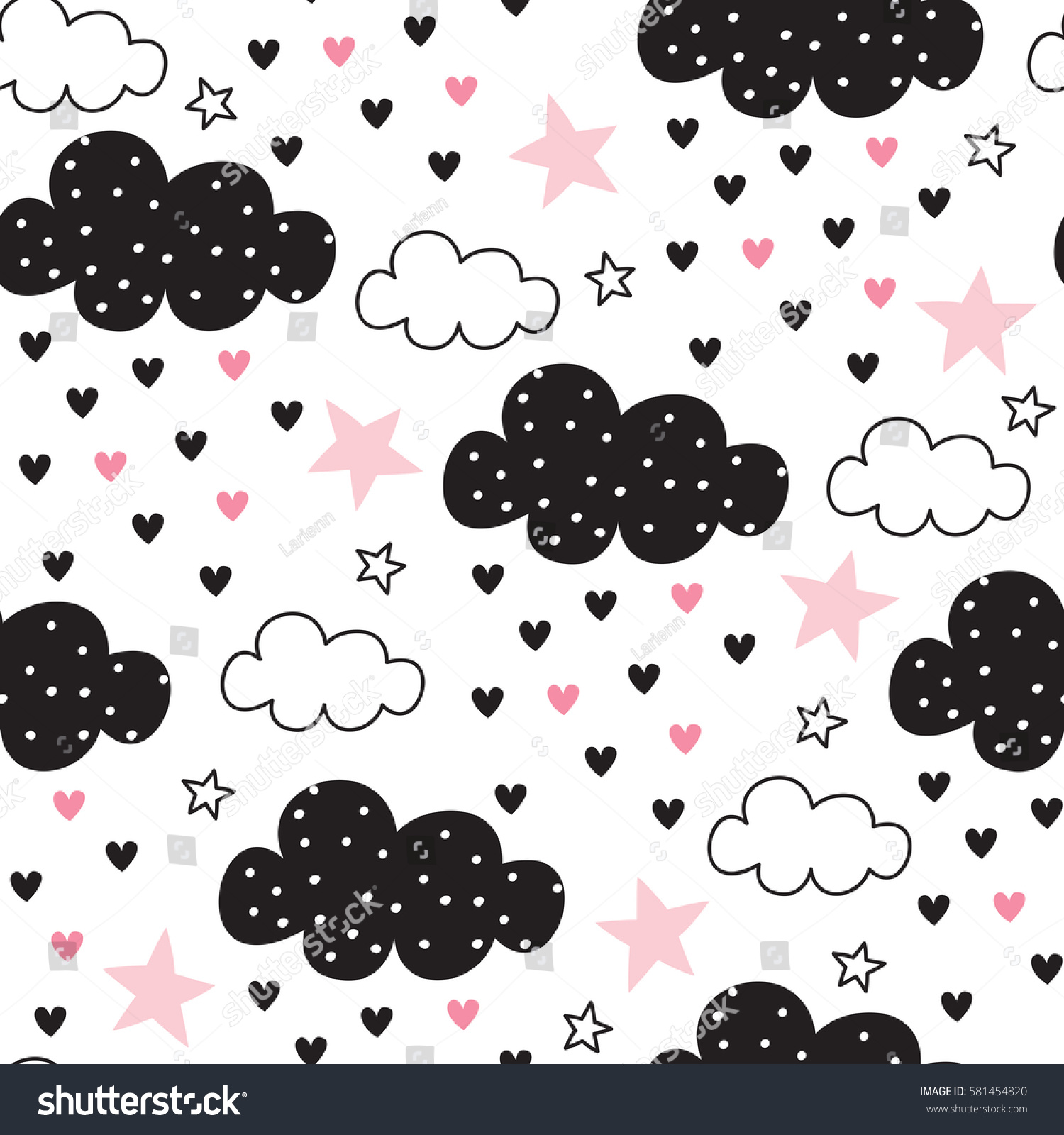 Seamless Clouds Stars Pattern Vector Illustration: vector de stock ...