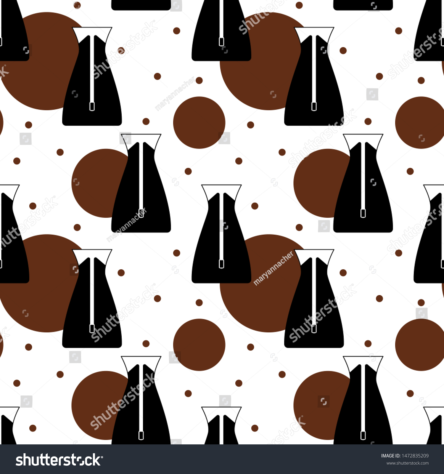Seamless Coffee Vector Pattern Black Contoured Stock Vector Royalty Free
