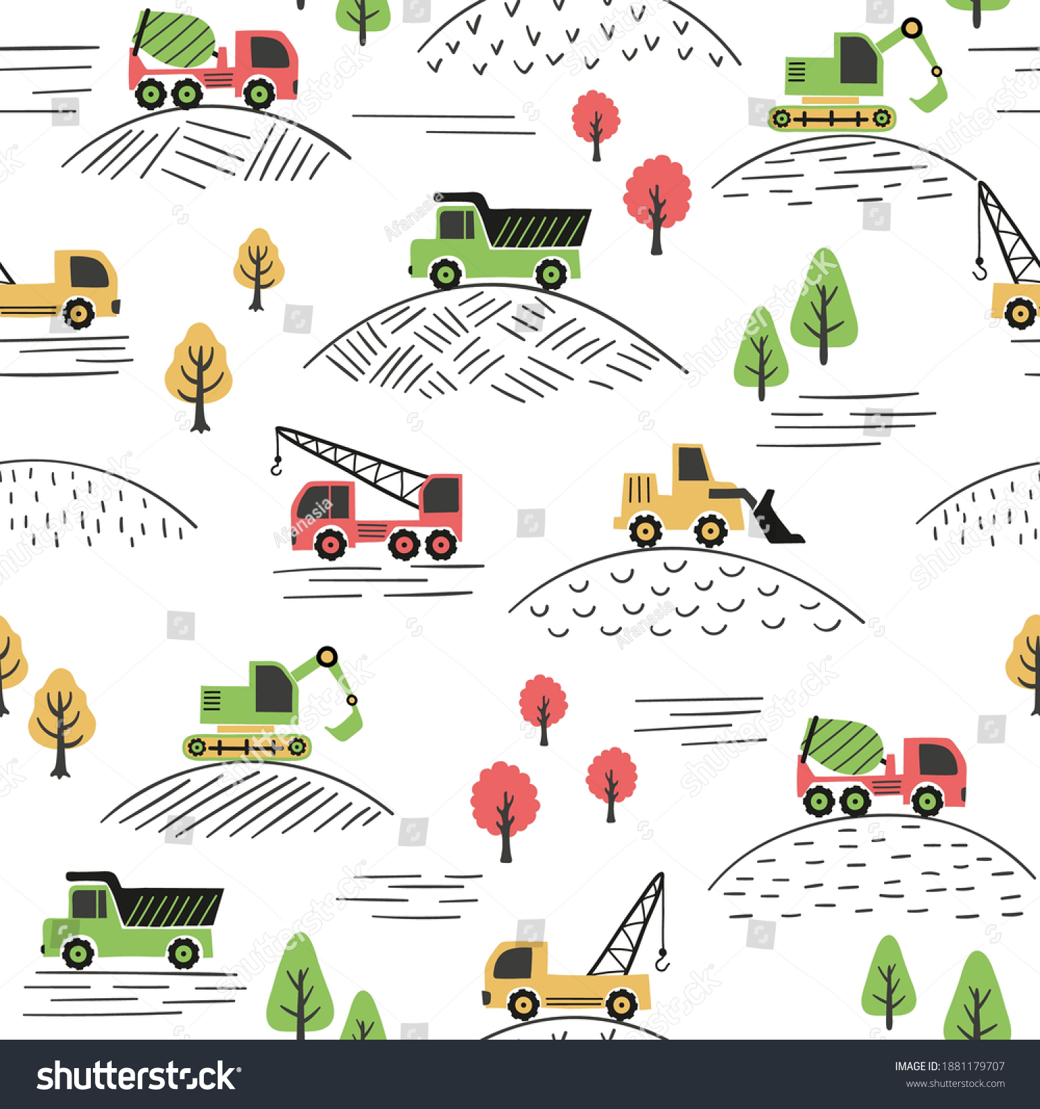 Seamless Construction Trucks Pattern Colorful Vector Stock Vector ...