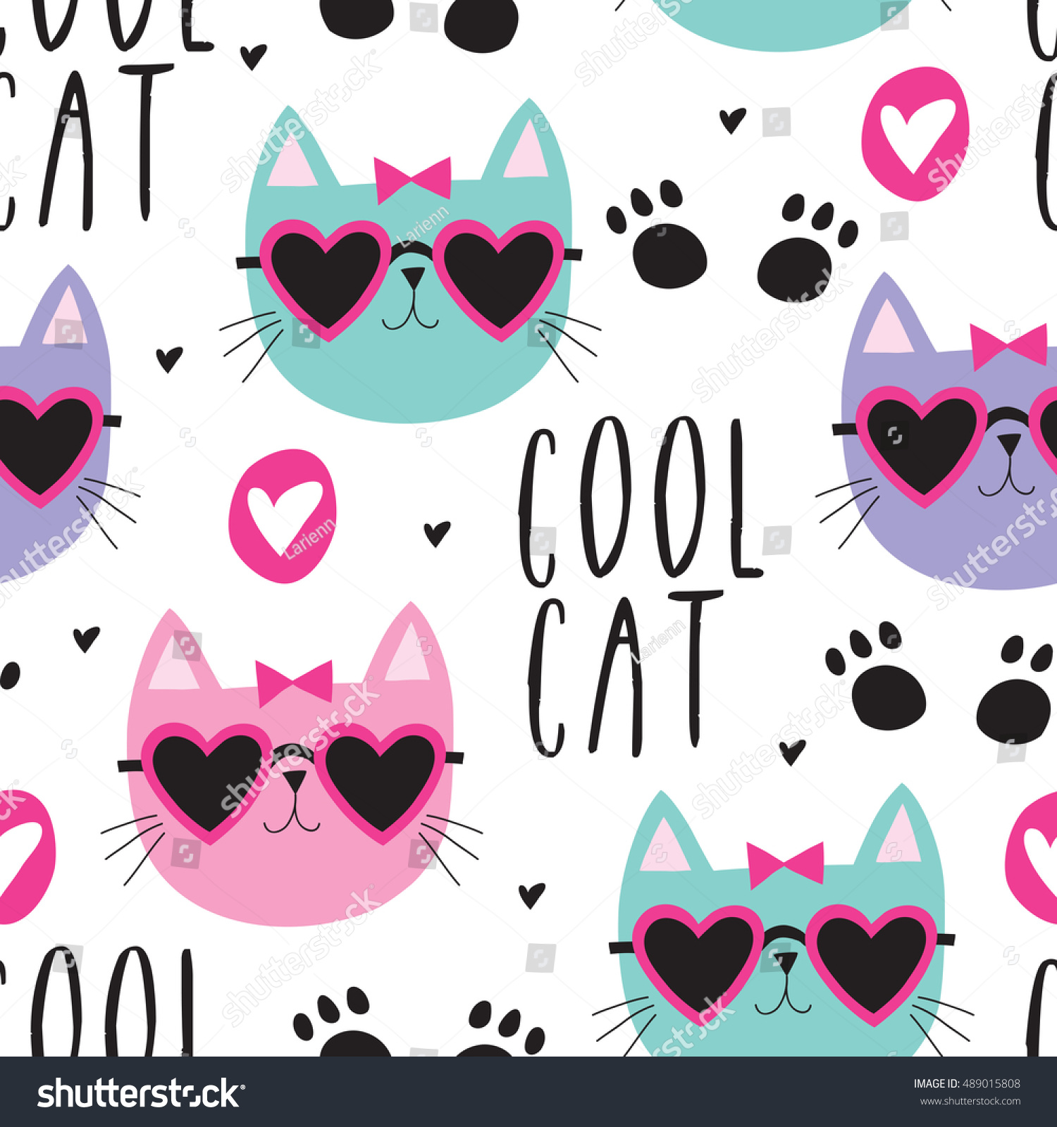 Seamless Cool Cat Pattern Vector Illustration Stock Vector 489015808