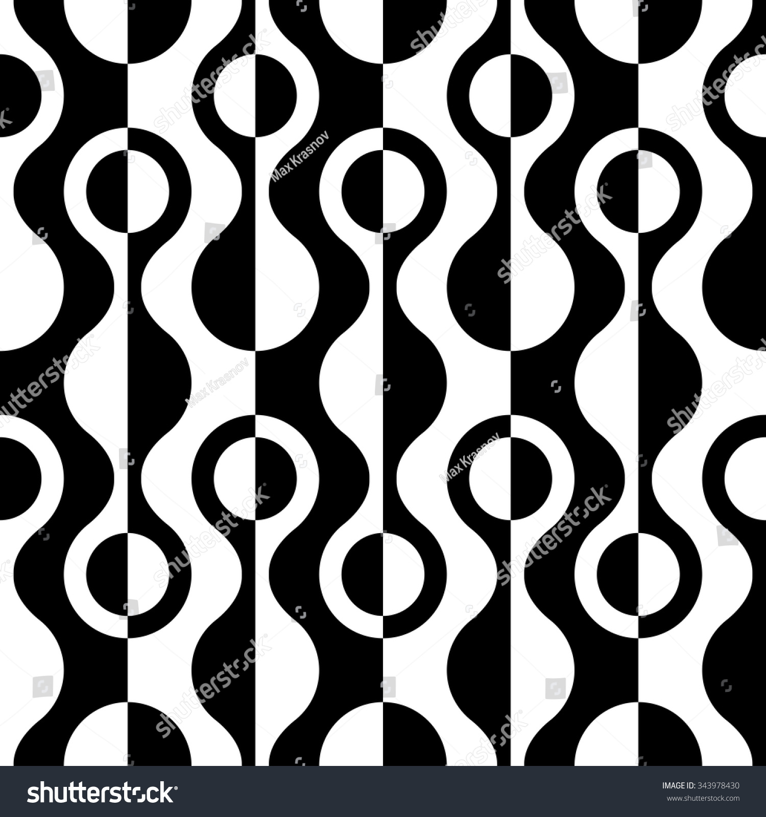 Seamless Curved Shape Pattern. Vector Black And White Background ...