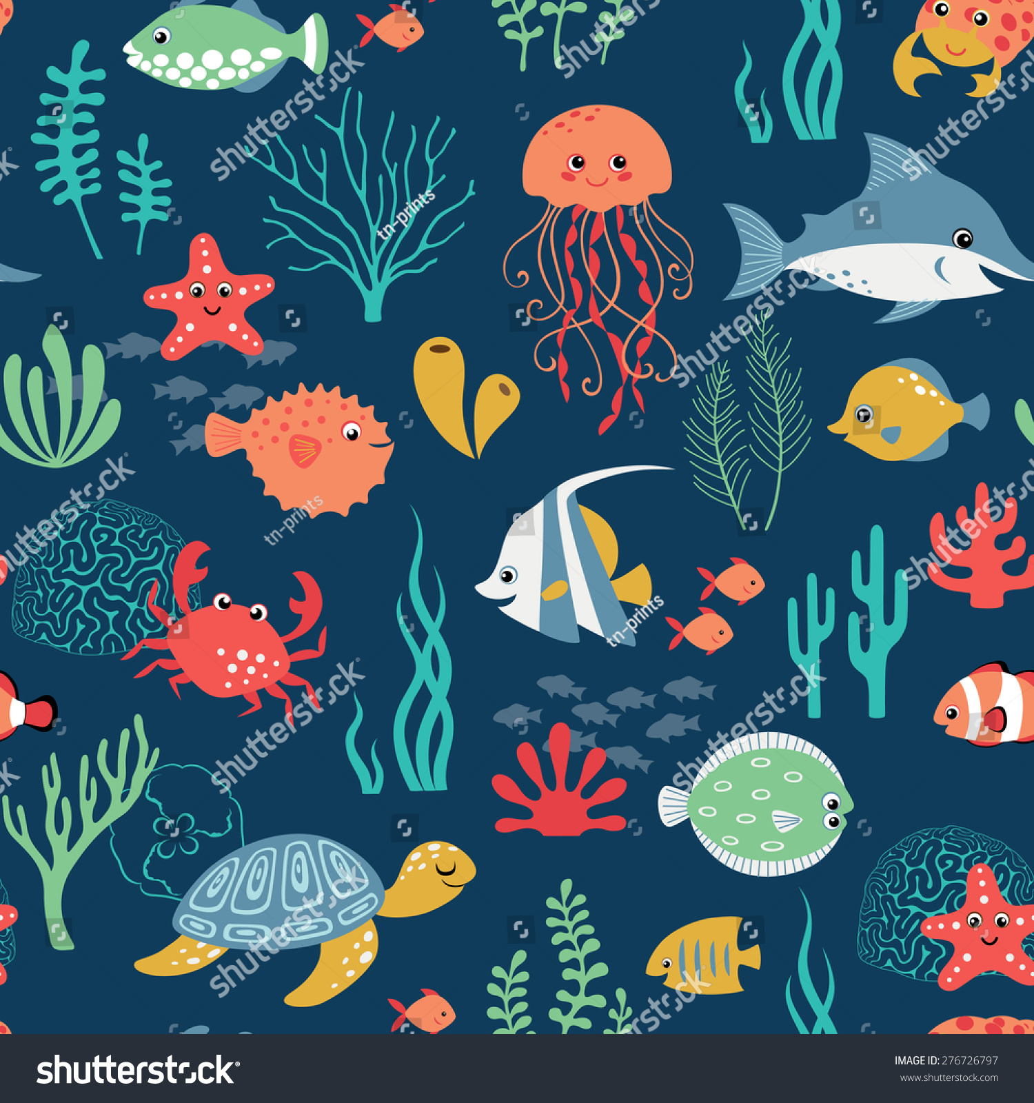 Seamless Cute Underwater Pattern On Dark Stock Vector 276726797 ...