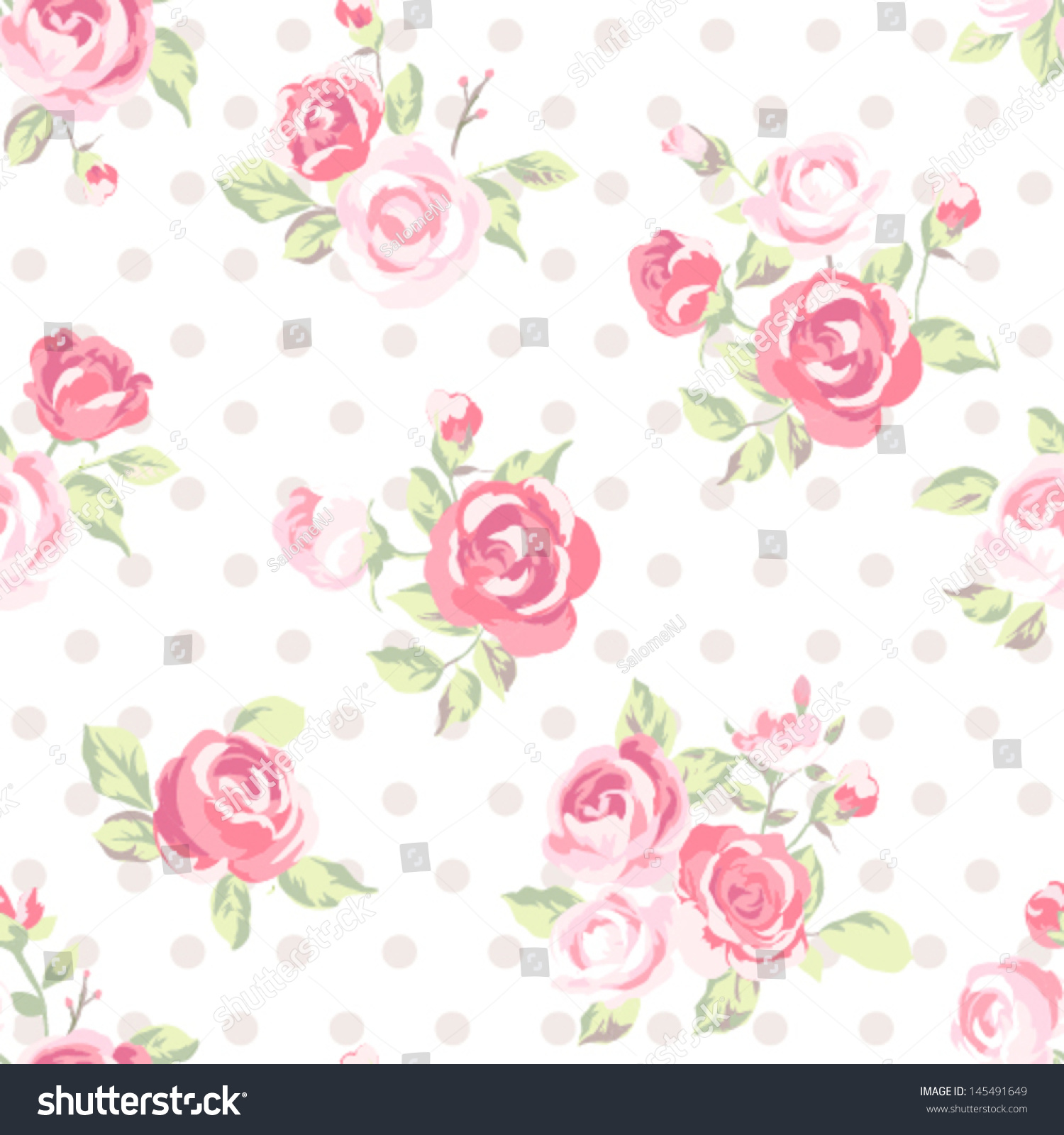 Seamless Cute Vintage Rose Flower Pattern Stock Vector Royalty Free 145491649