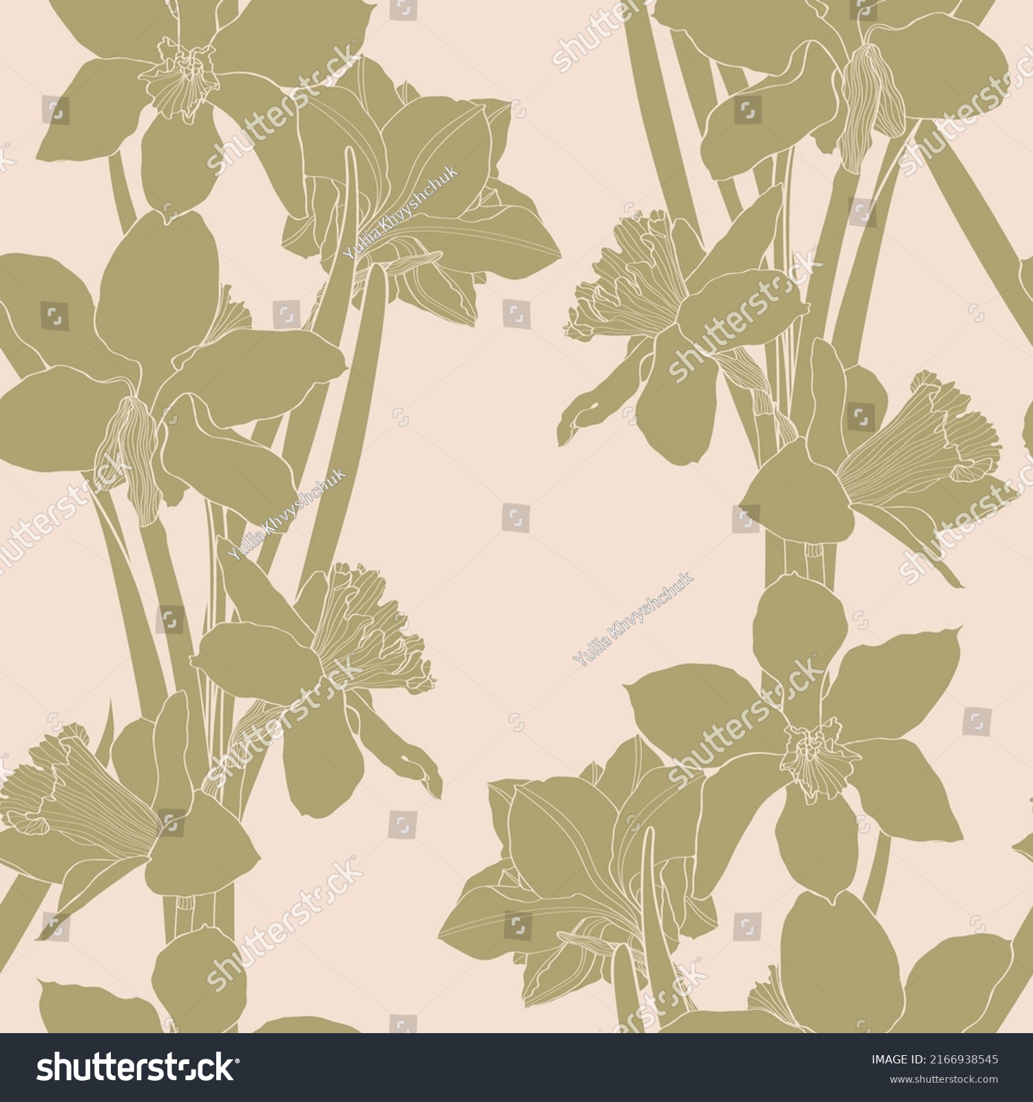 SVG of Seamless delicate pattern with spring line flowers. Bright spring  daffodils illustration. svg