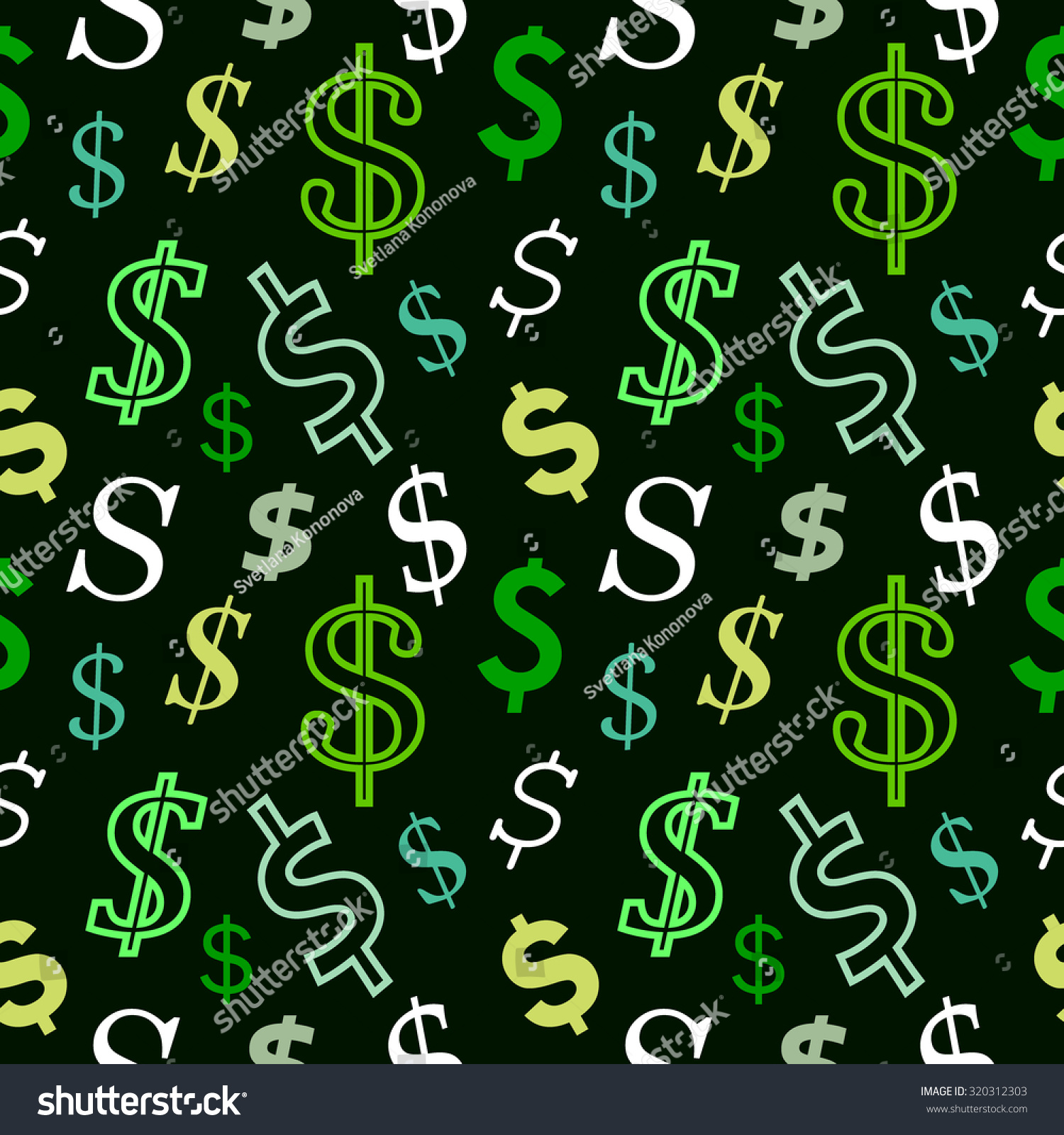 Seamless Dollar Sign Pattern. Contour Signs On Dark Green. Backgrounds ...