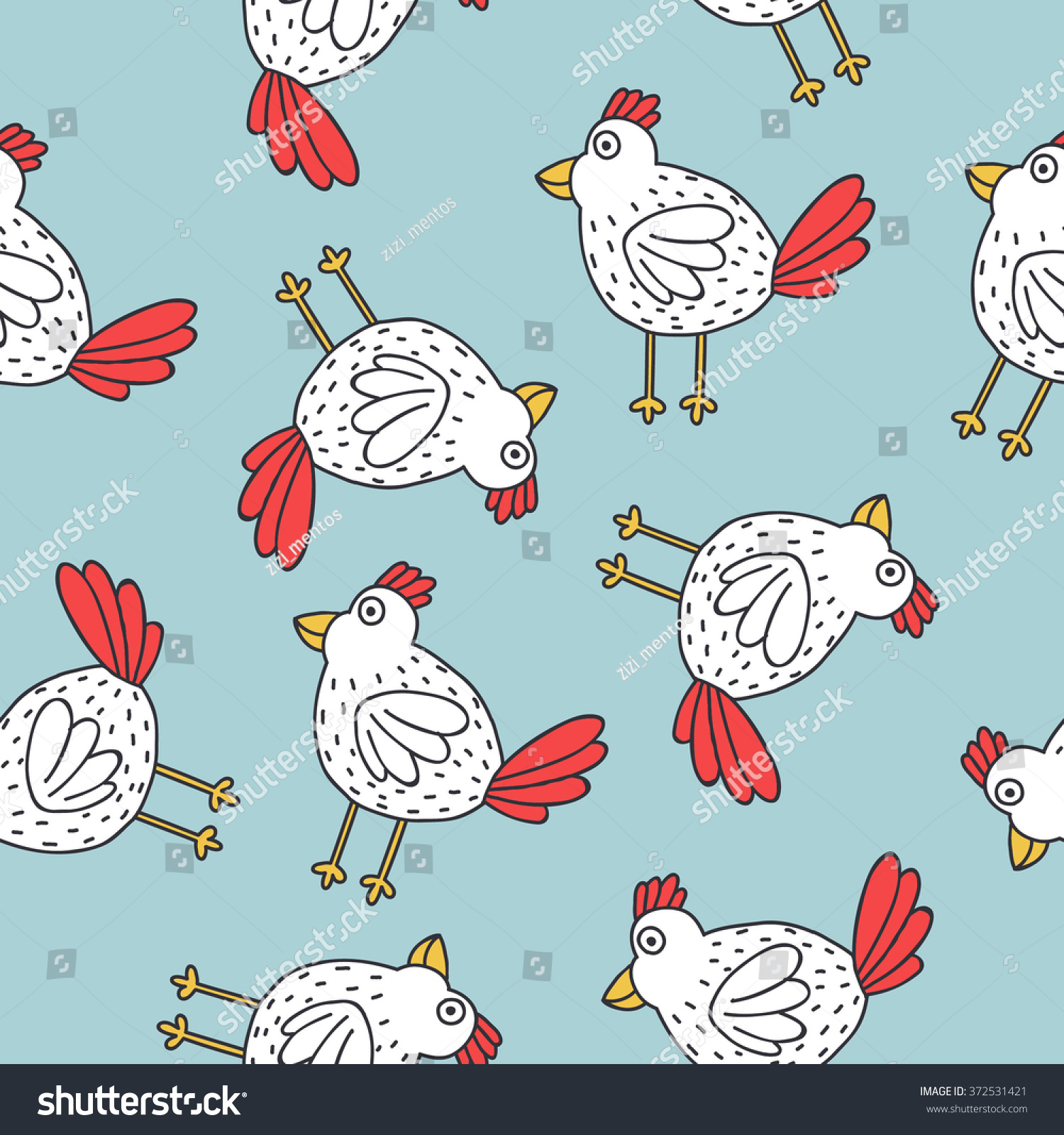 Seamless Doodle Pattern. Chicken. Vector Illustration - 372531421 ...