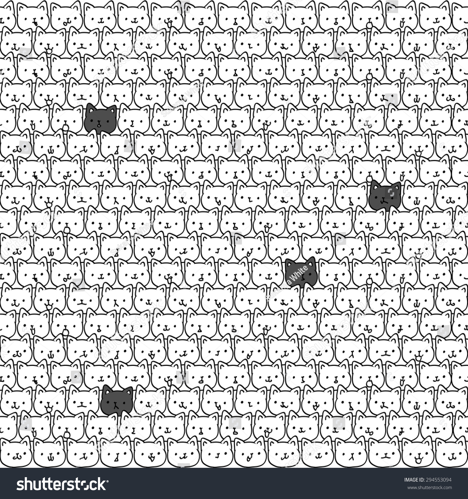 Seamless Doodle White And Black Cat Pattern. Stock Vector Illustration ...