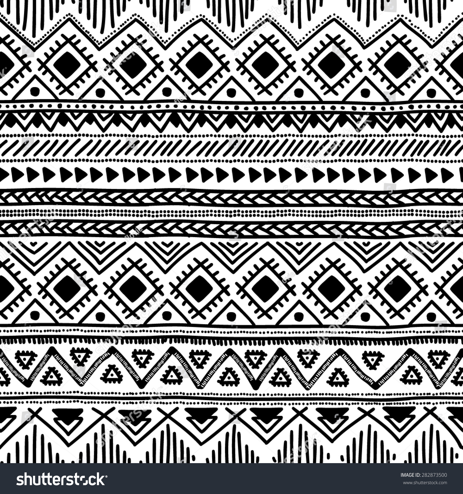 Seamless Ethnic Pattern. Black And White Vector Illustration ...