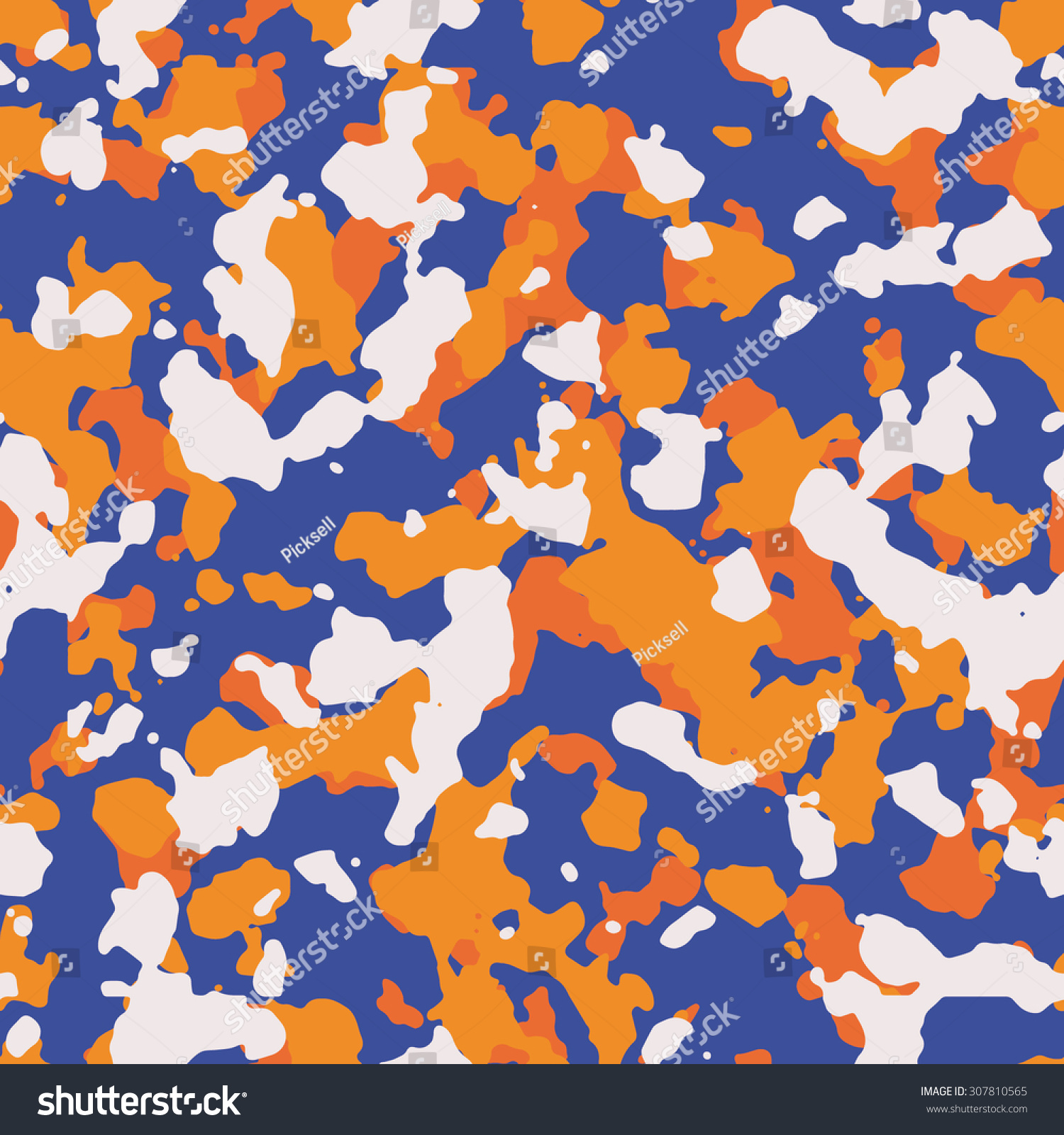 Seamless Fashion Orange Blue And White Camouflage Pattern Vector ...