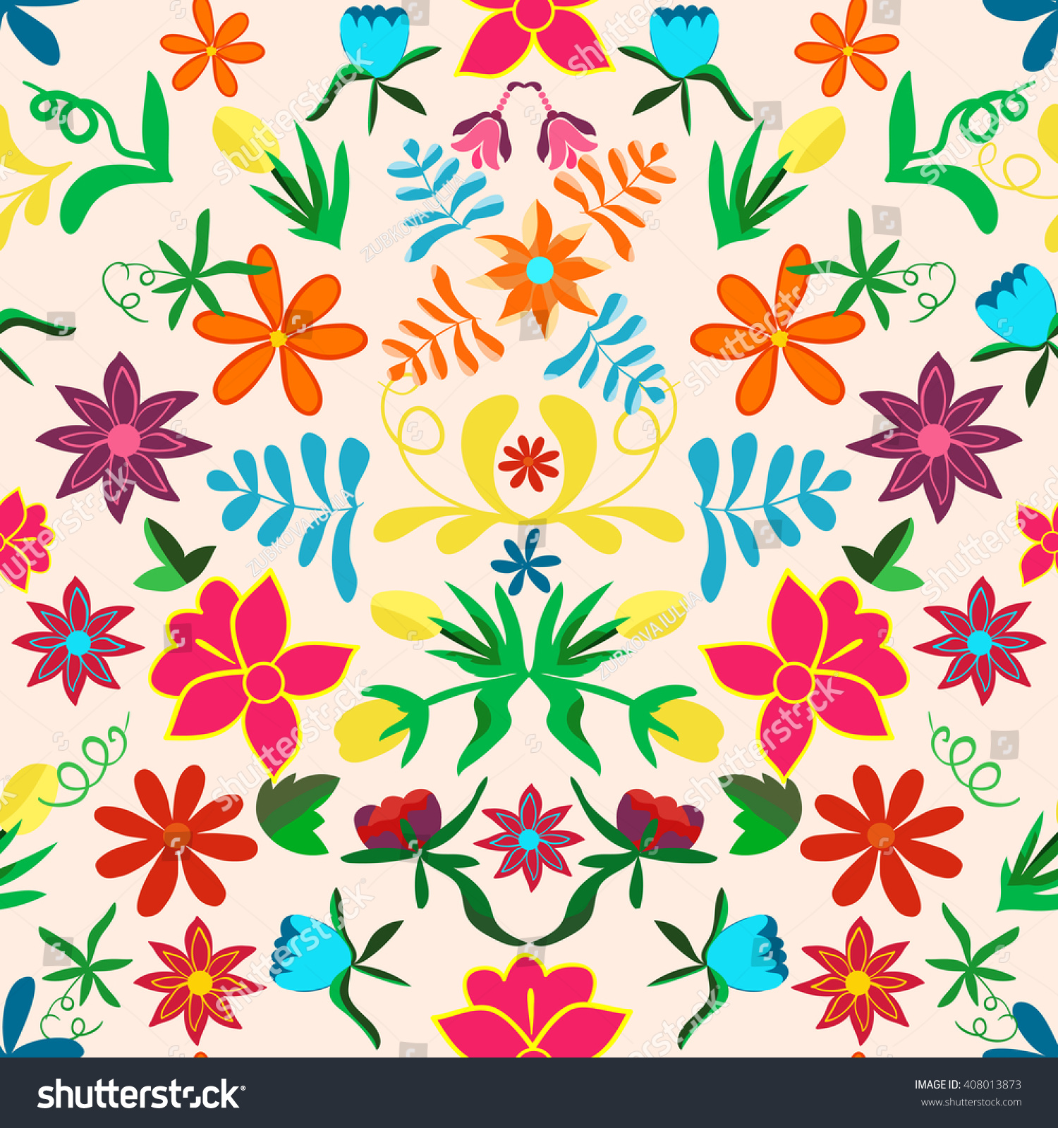 Seamless Floral Backgroundcolorful Flowers Leafs On Stock Vector ...