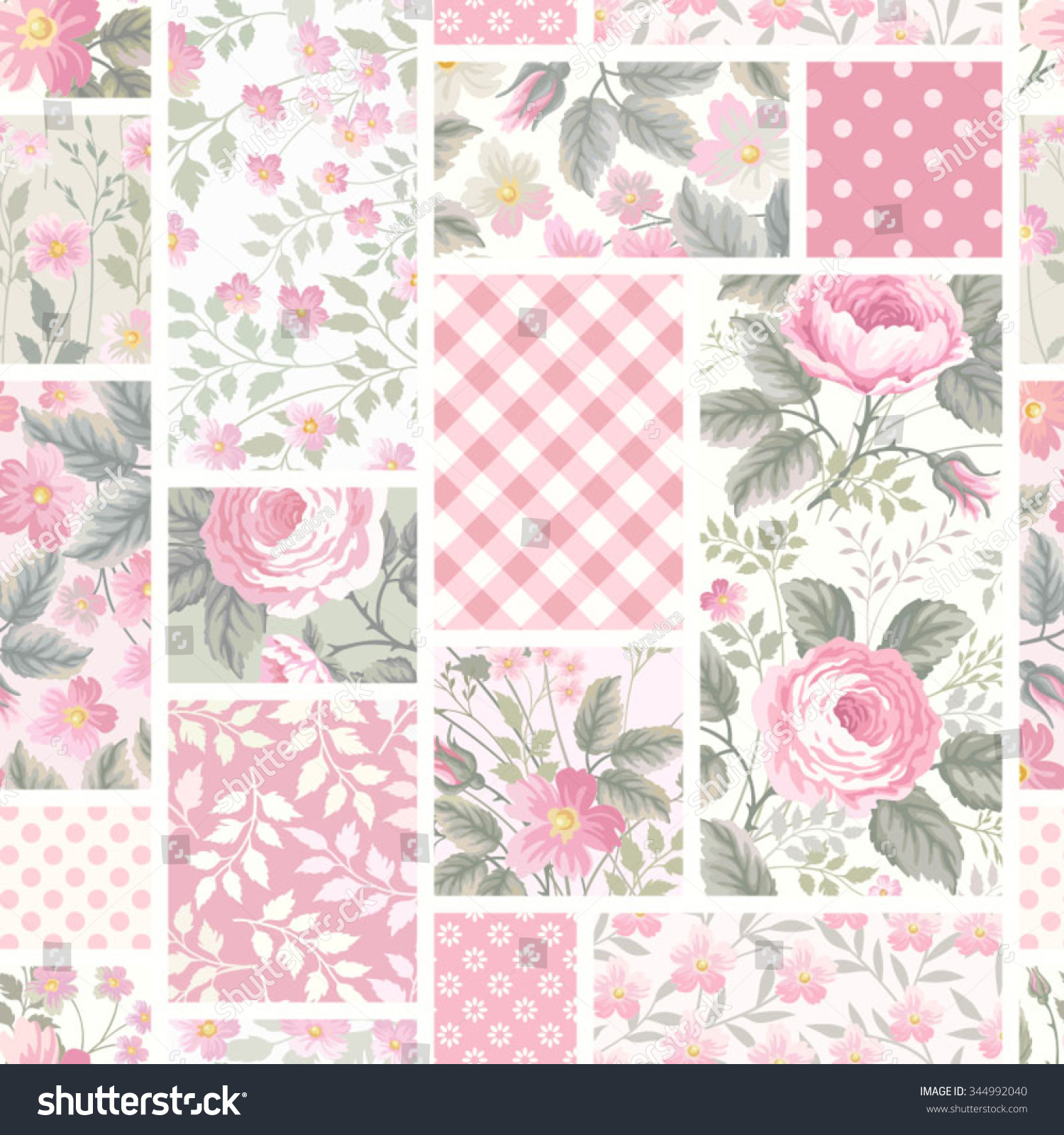 Seamless Floral Patchwork Pattern With Roses Stock Vector Illustration ...