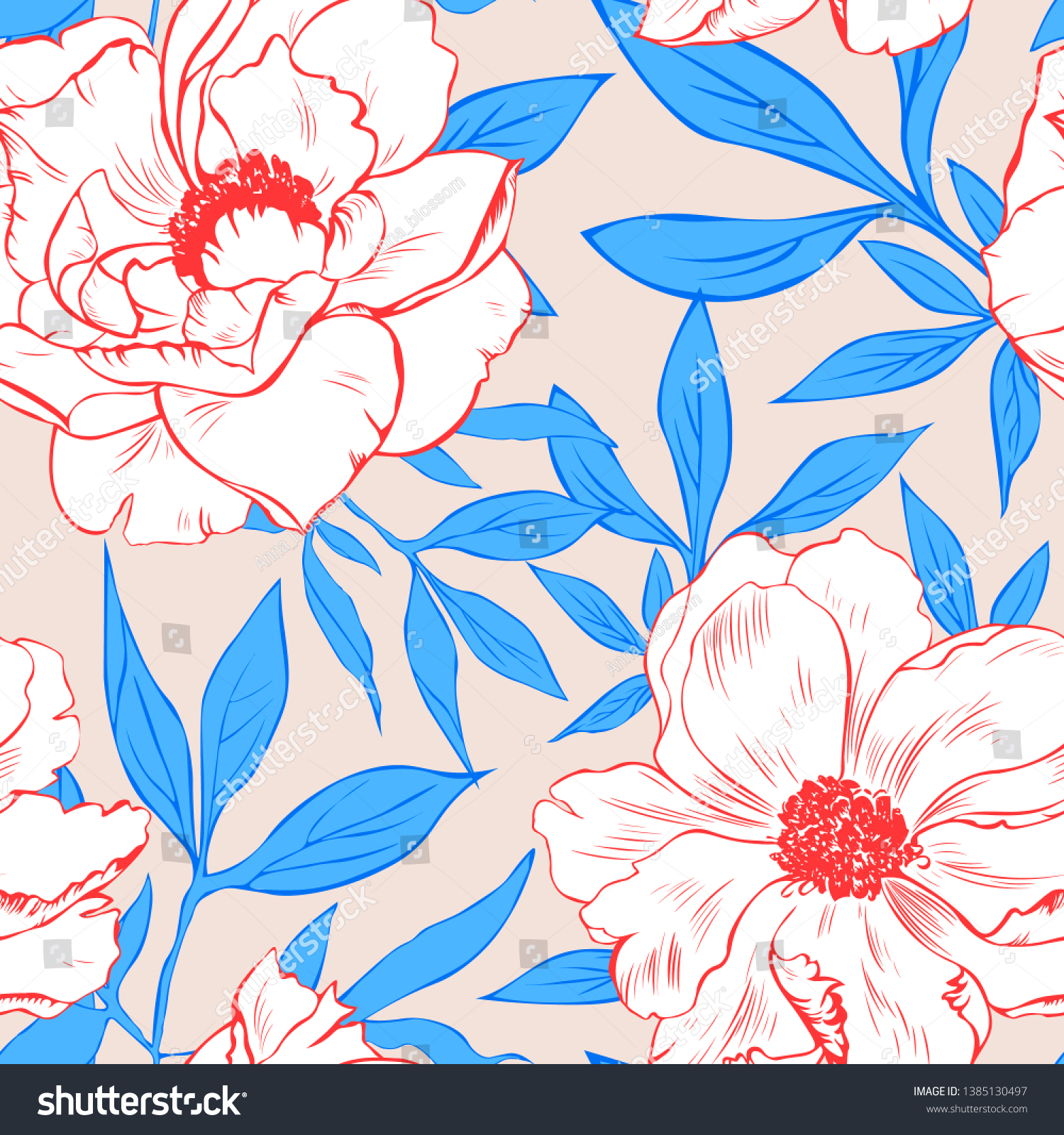 Seamless Floral Pattern Background Flowers Leafs Stock Vector Royalty Free 1385130497 3647