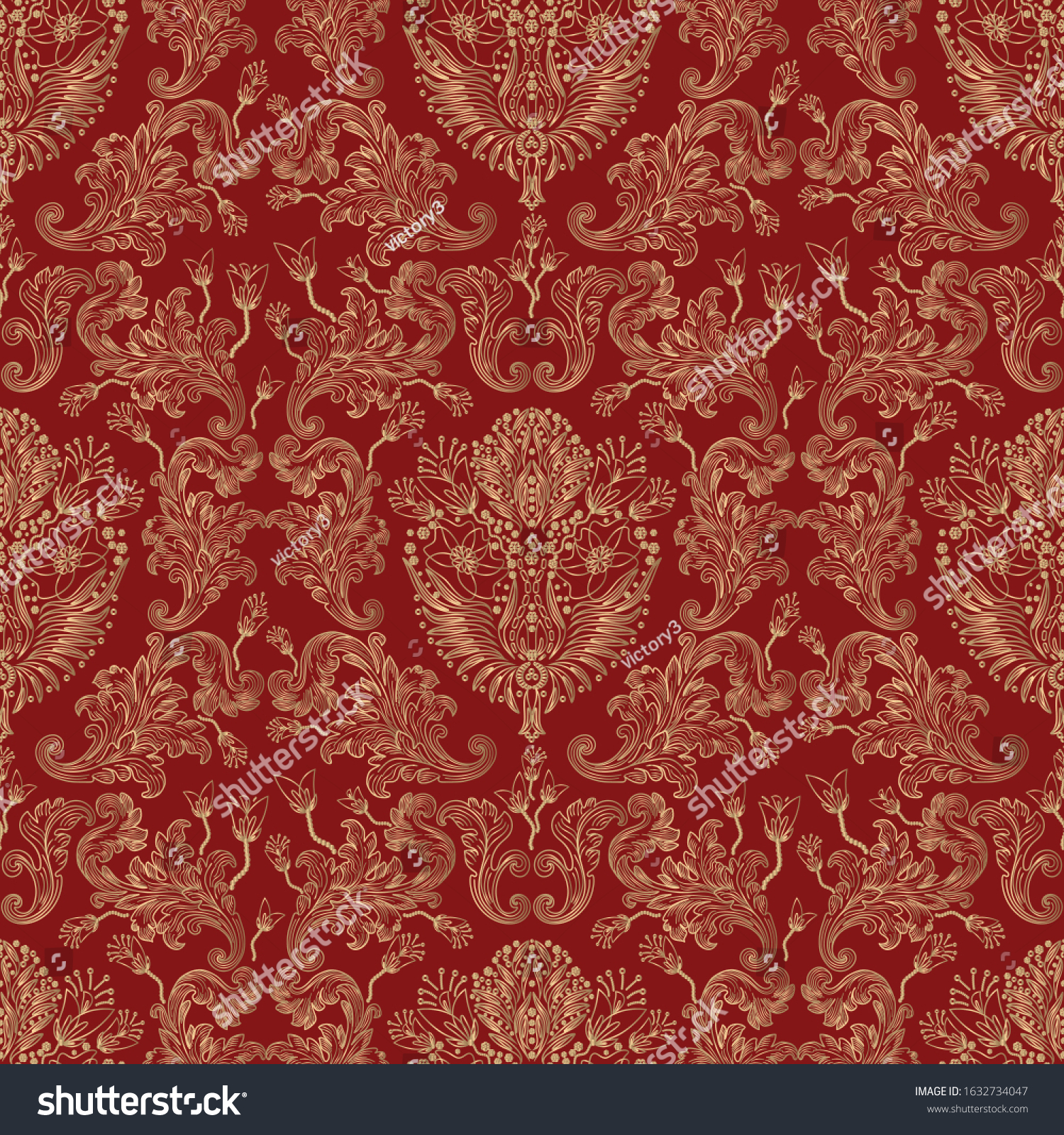 Seamless Floral Pattern Gold Wallpaper Fabric Stock Vector Royalty Free 1632734047