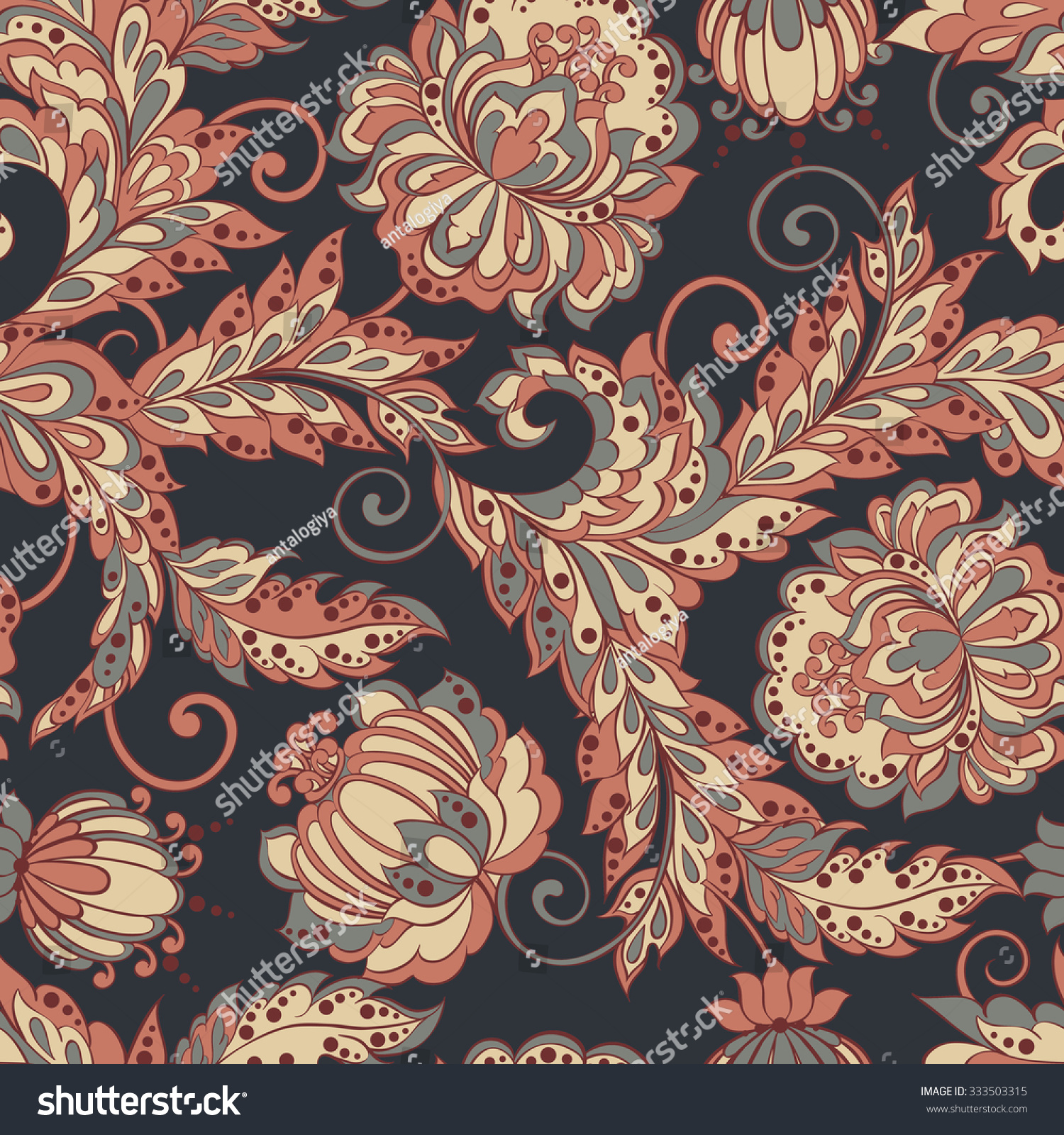 Seamless Floral Pattern In Damask Style Stock Vector ...