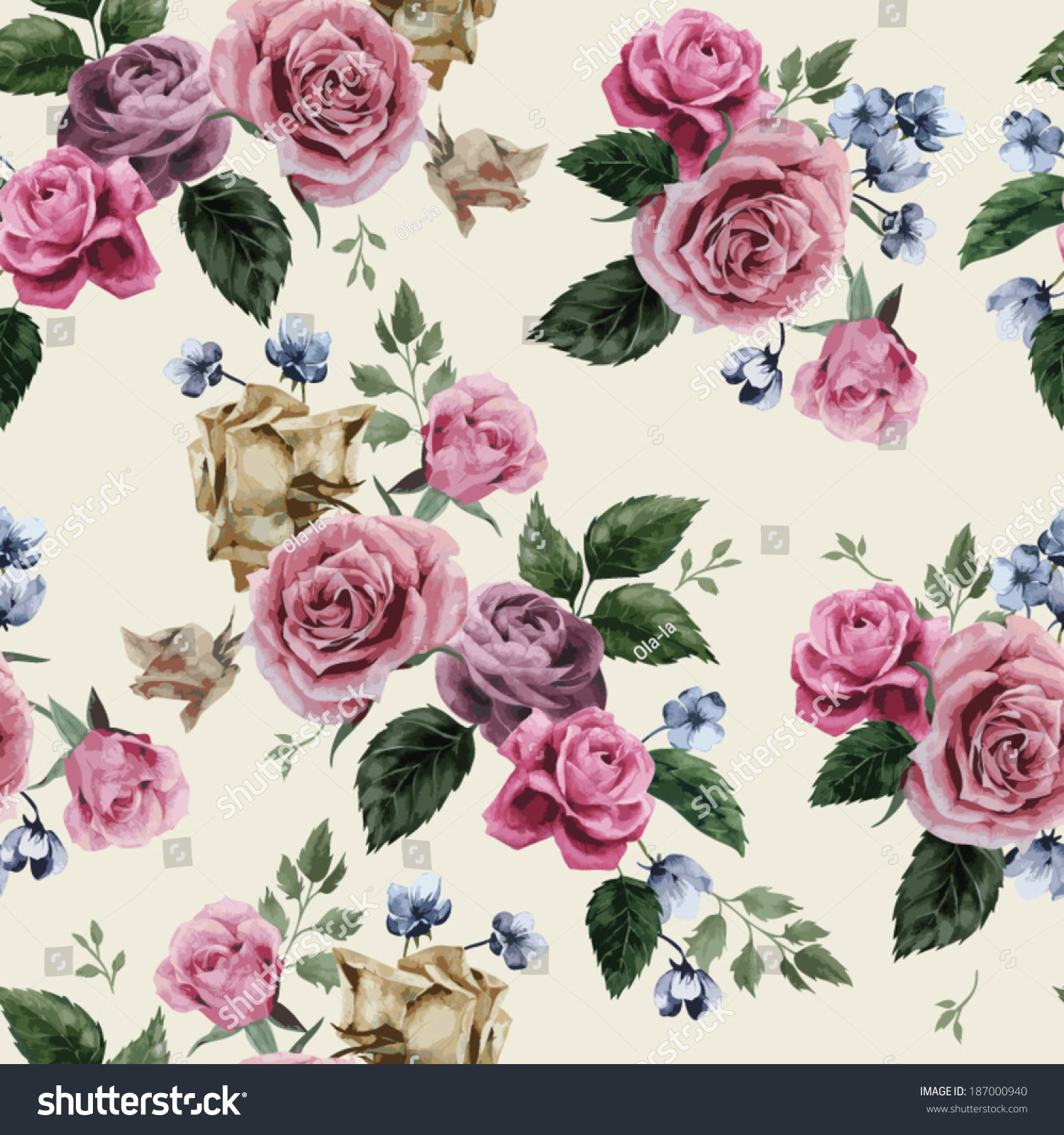 Seamless Floral Pattern With Of Pink Roses On Light Background ...