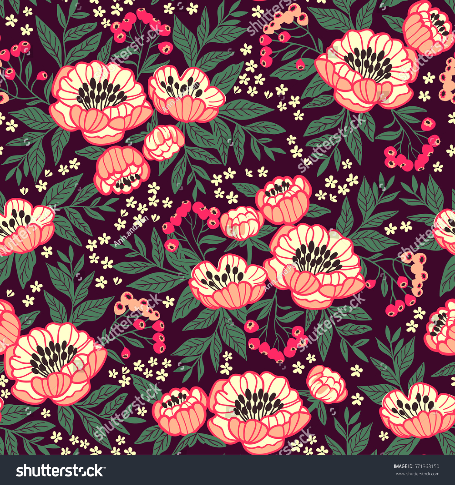 Seamless Floral Pattern Peonies Peony Flowers Stock Vector ...