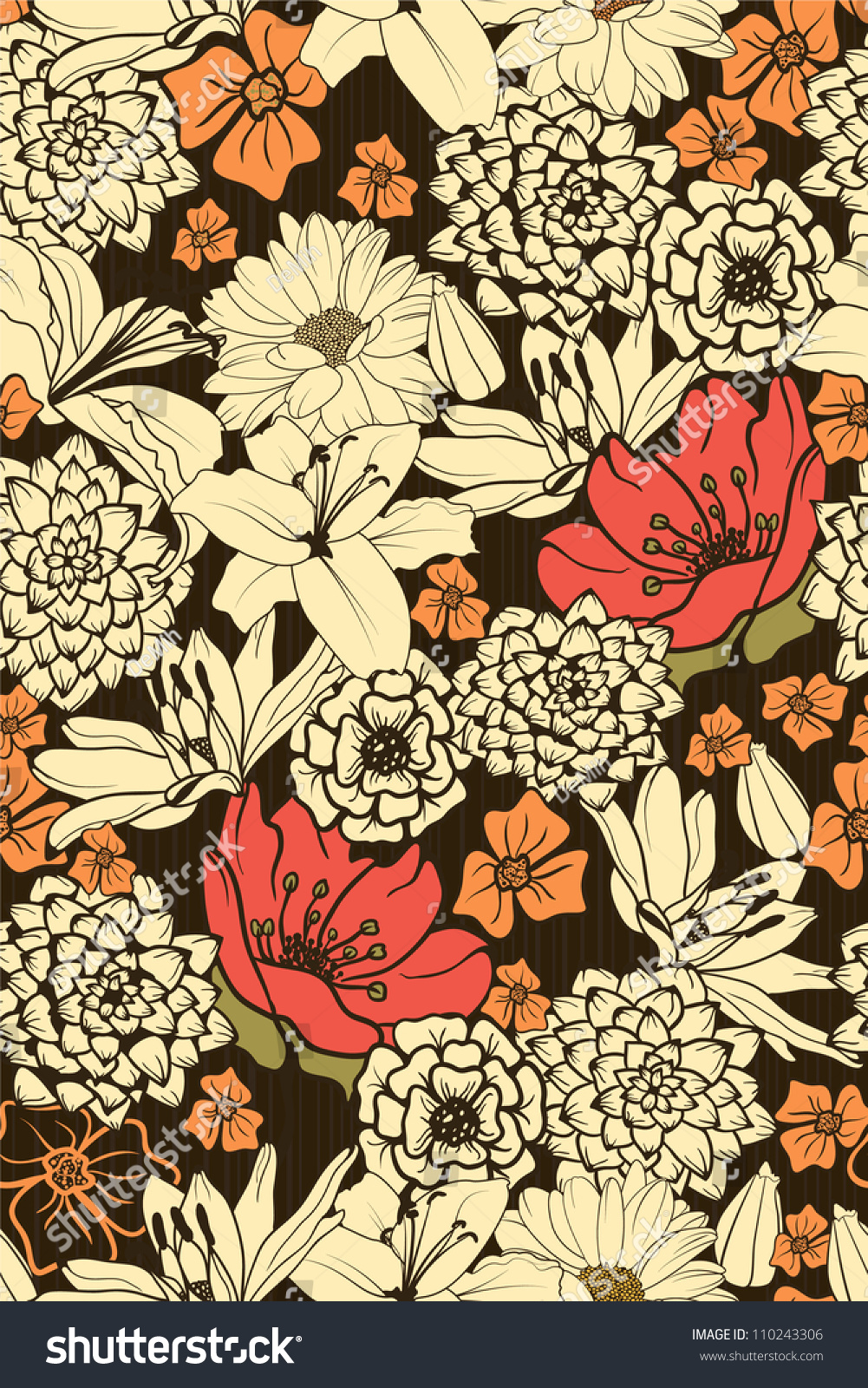 Seamless Floral Pattern Red Flowers Stock Vector 110243306 - Shutterstock