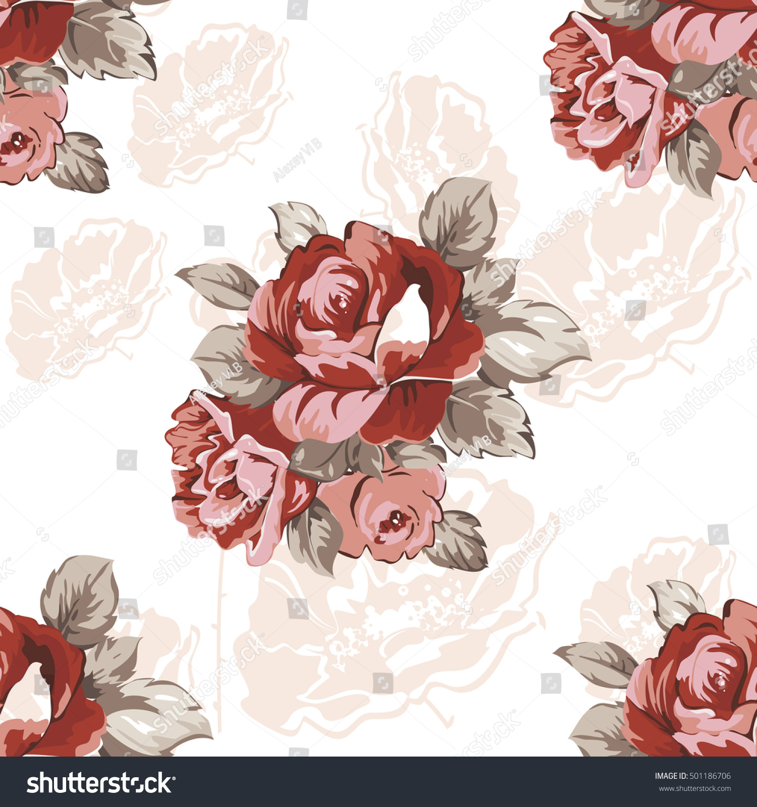 Seamless Floral Pattern Red Roses Vector Stock Vector (Royalty Free