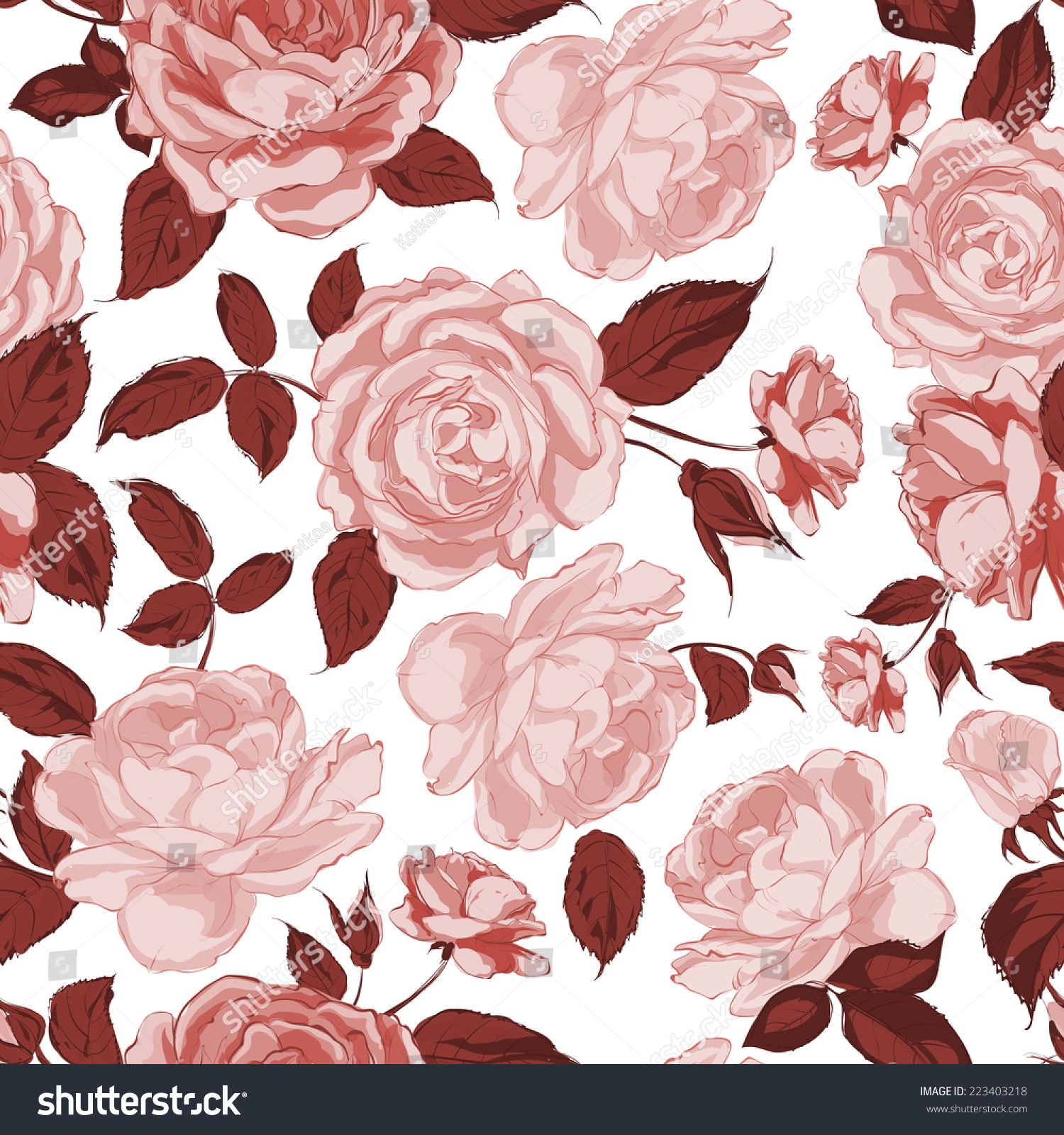 Seamless Floral Pattern Rose Vector Illustration Stock Vector (Royalty ...