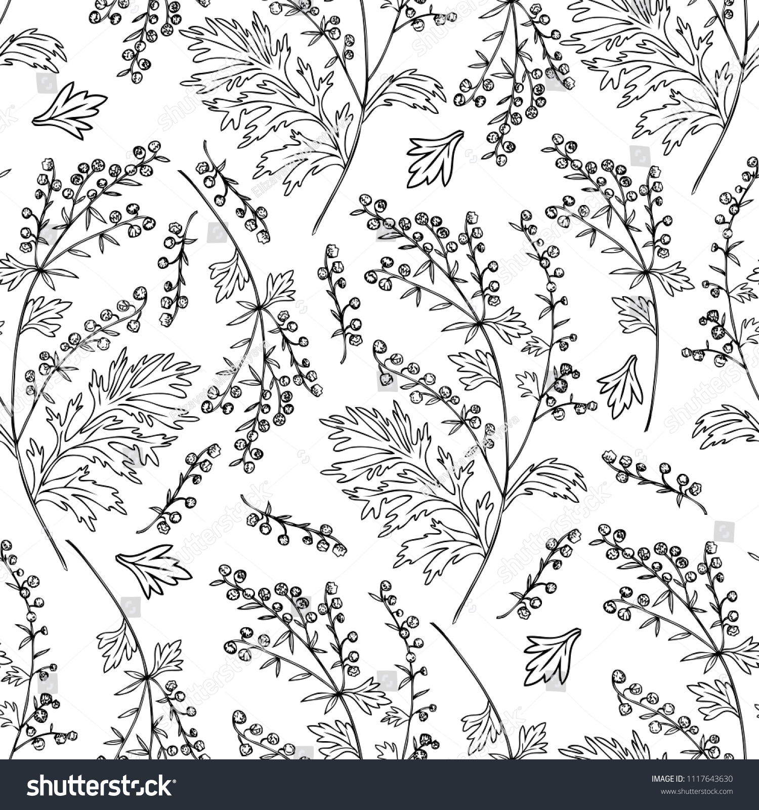 Seamless Floral Vector Pattern Artemisia Vulgaris Stock Vector Royalty Free 1117643630