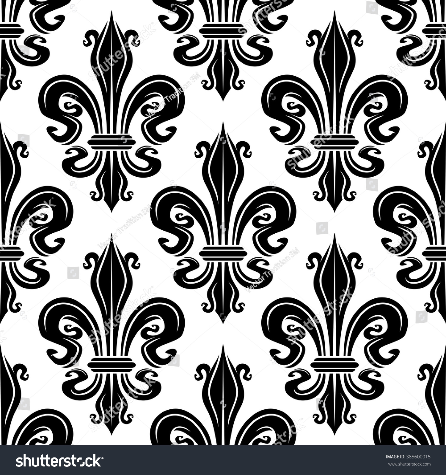 Seamless French Royal Lilies Black White Stock Vector 385600015 ...