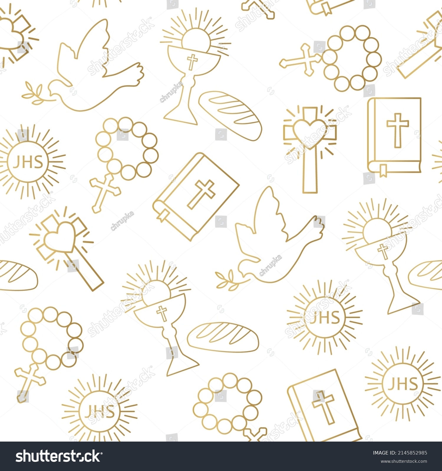 SVG of seamless golden pattern with christian religion icons- vector illustration svg