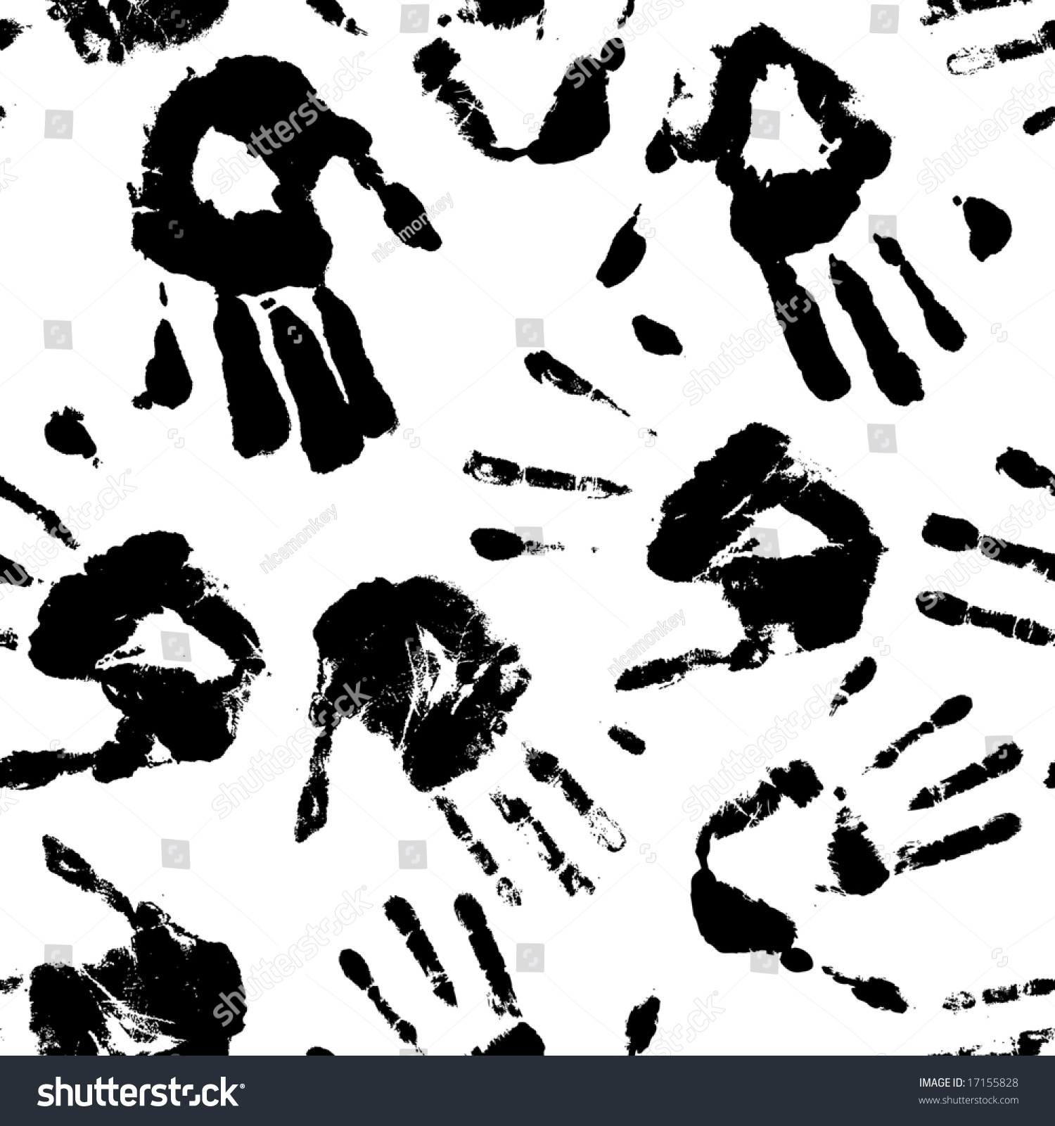 Seamless Hand Print Tile In Black And White Stock Vector Illustration ...