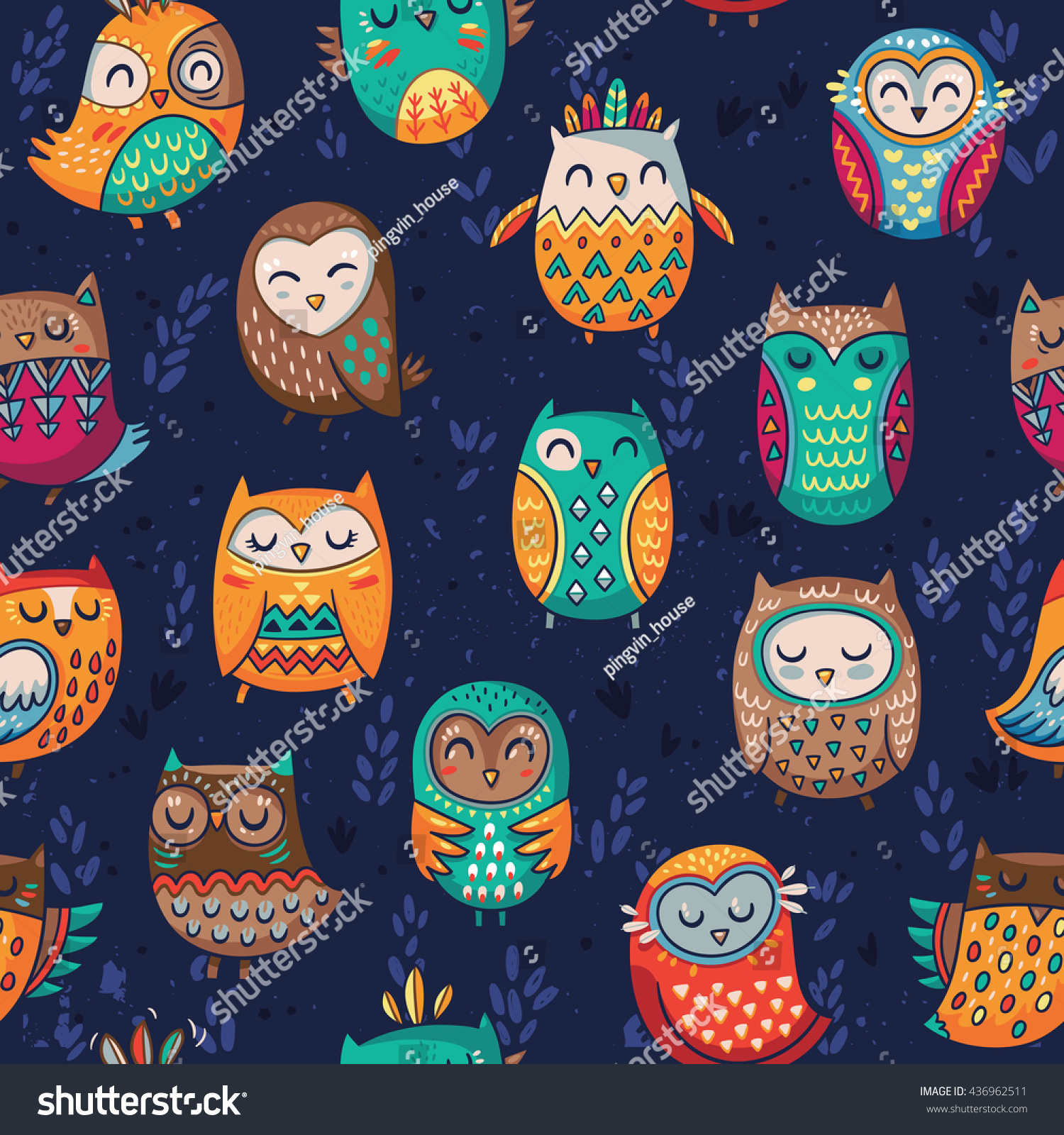 Seamless Indian Owl Illustration Background Pattern In Vector ...