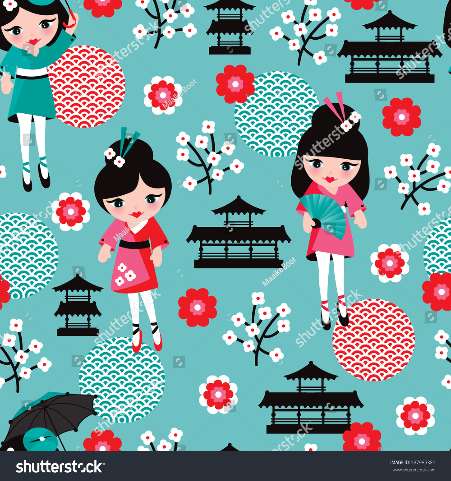 Beknopt aanwijzing Caius Seamless Japan Geisha Sushi Girl Kids Stock Vector (Royalty Free) 187985381