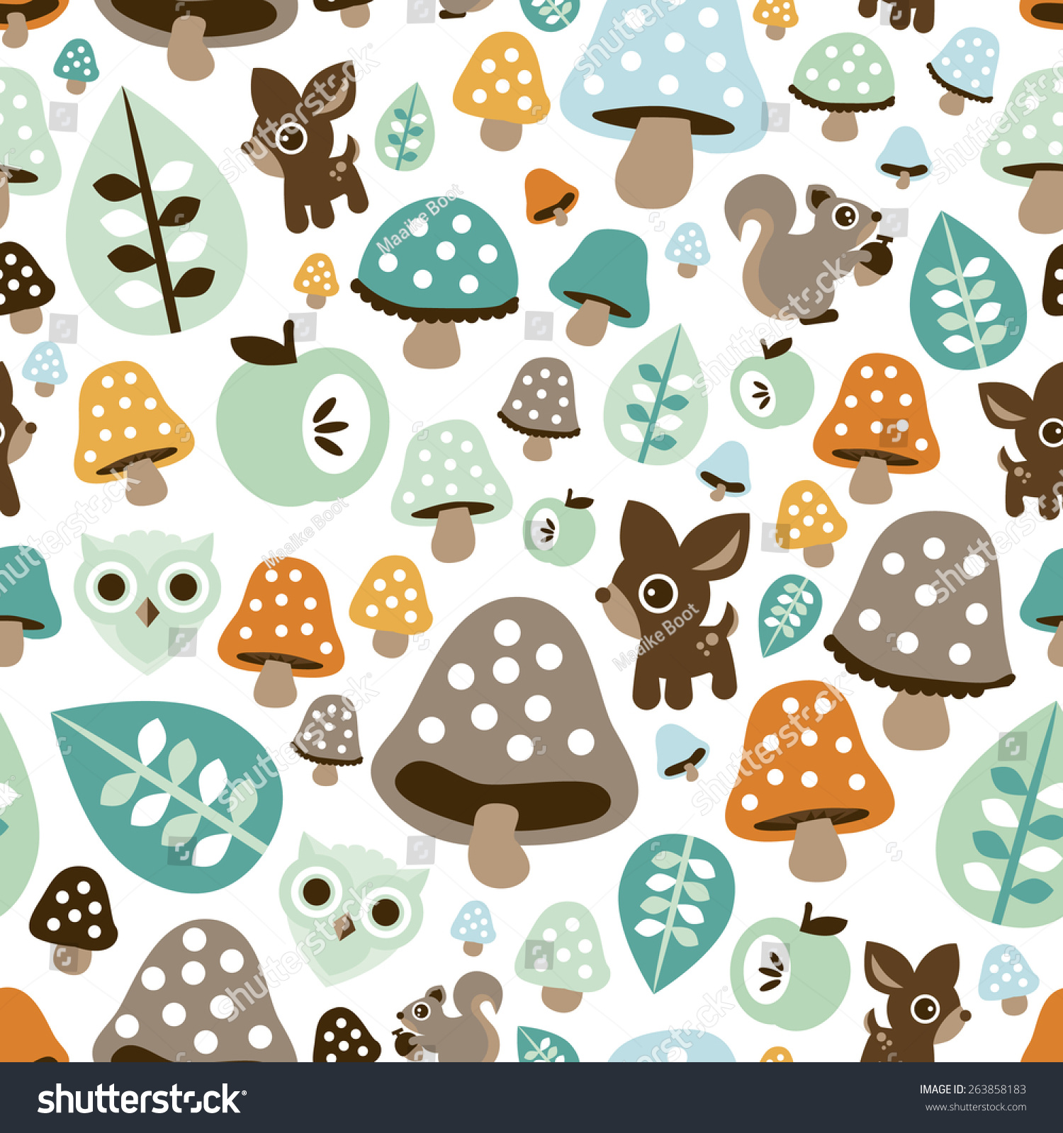 Seamless Kids Fall Woodland Animals Toadstool Stock Vector (Royalty ...