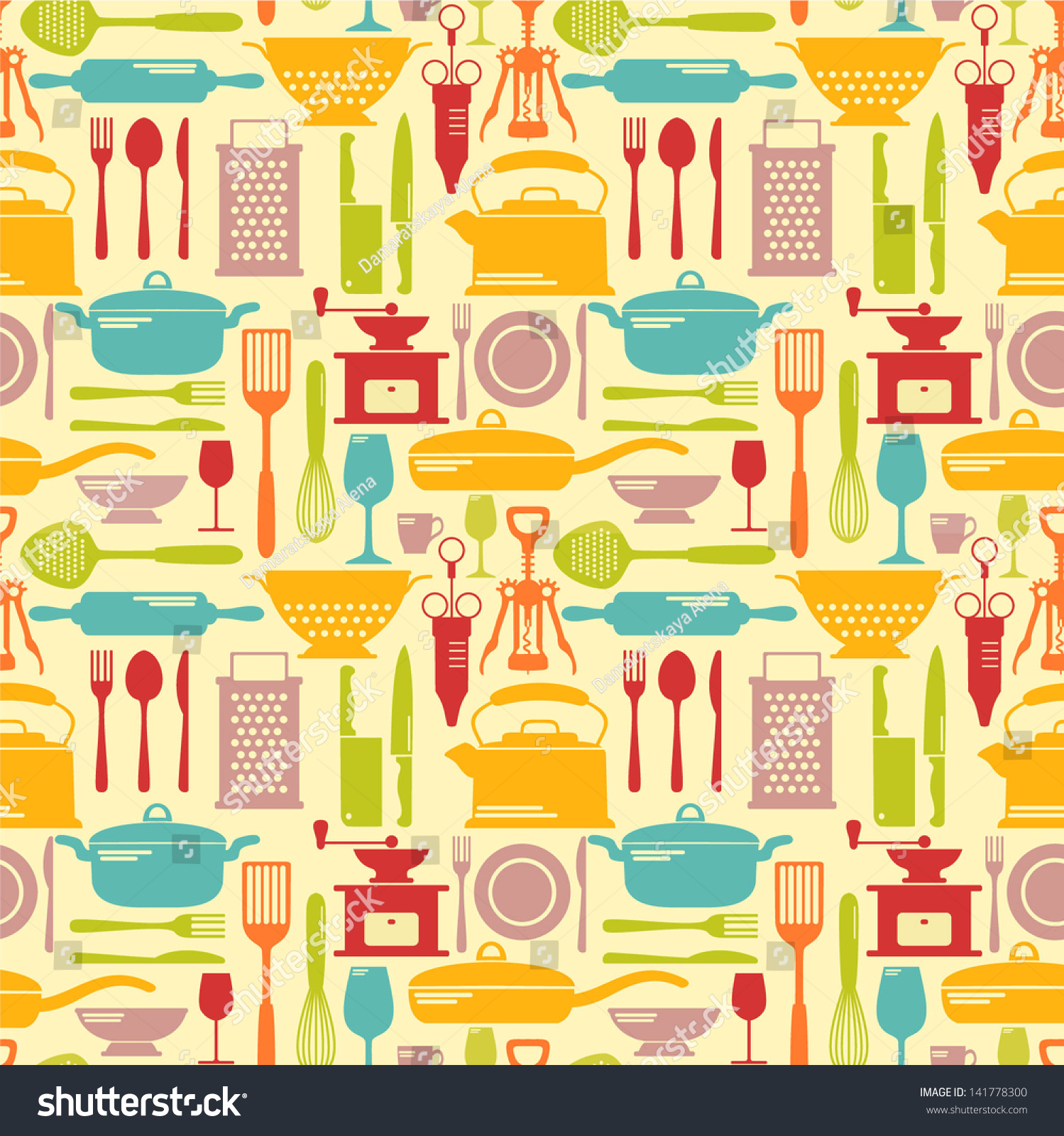 Seamless Kitchen Vector Background - 141778300 : Shutterstock