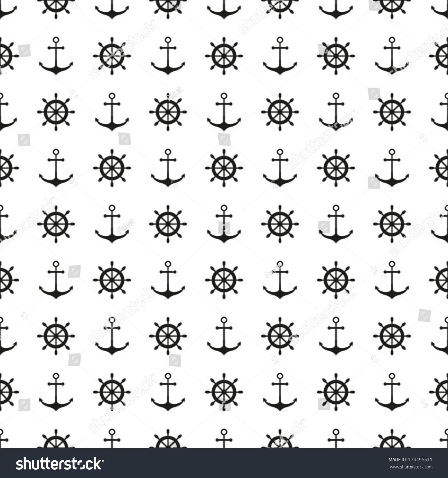 Seamless Nautical  Background  Black  White  Anchors Stock 