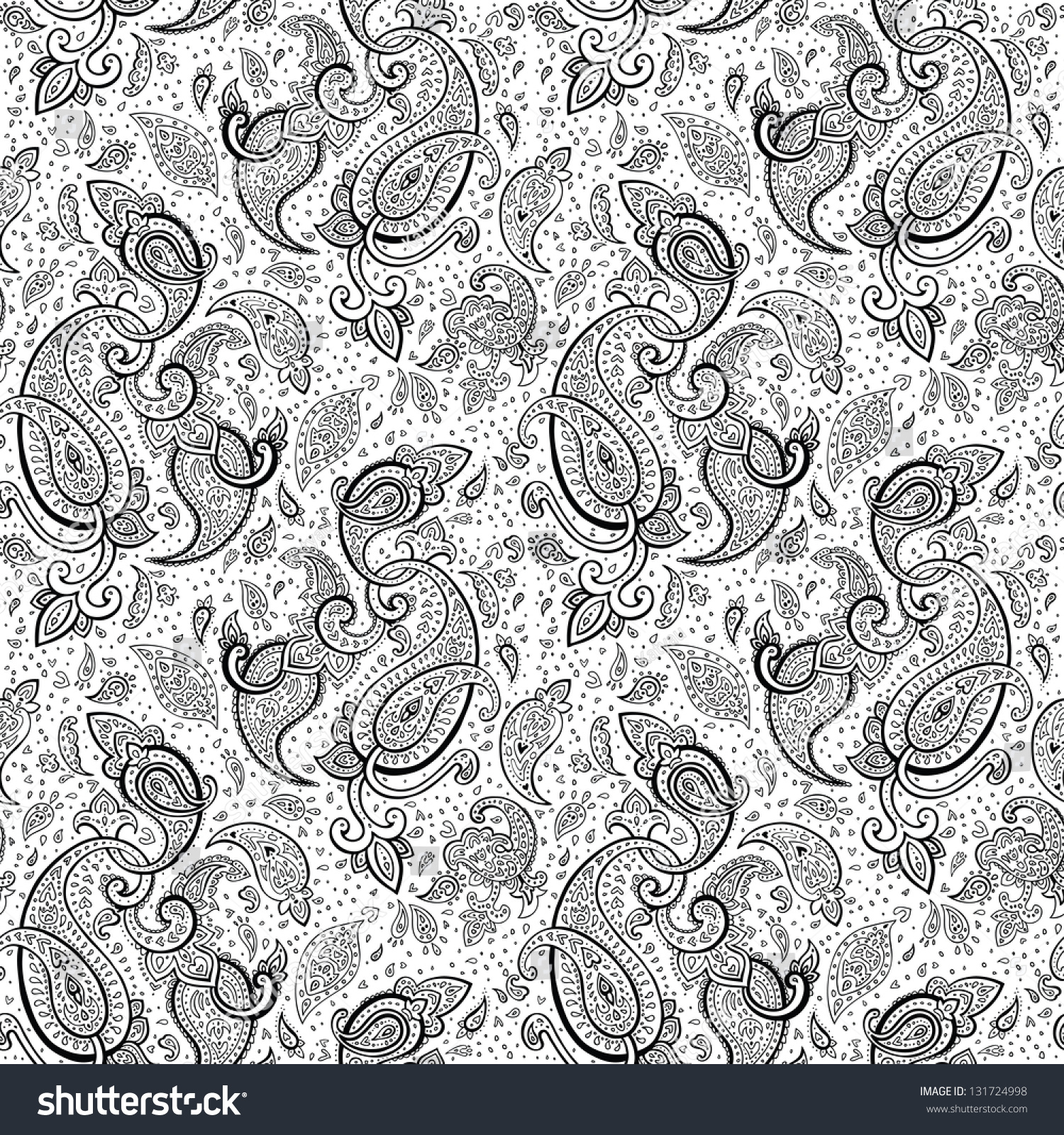 Seamless Paisley Background Hand Drawn Vector Stock Vector 131724998 ...