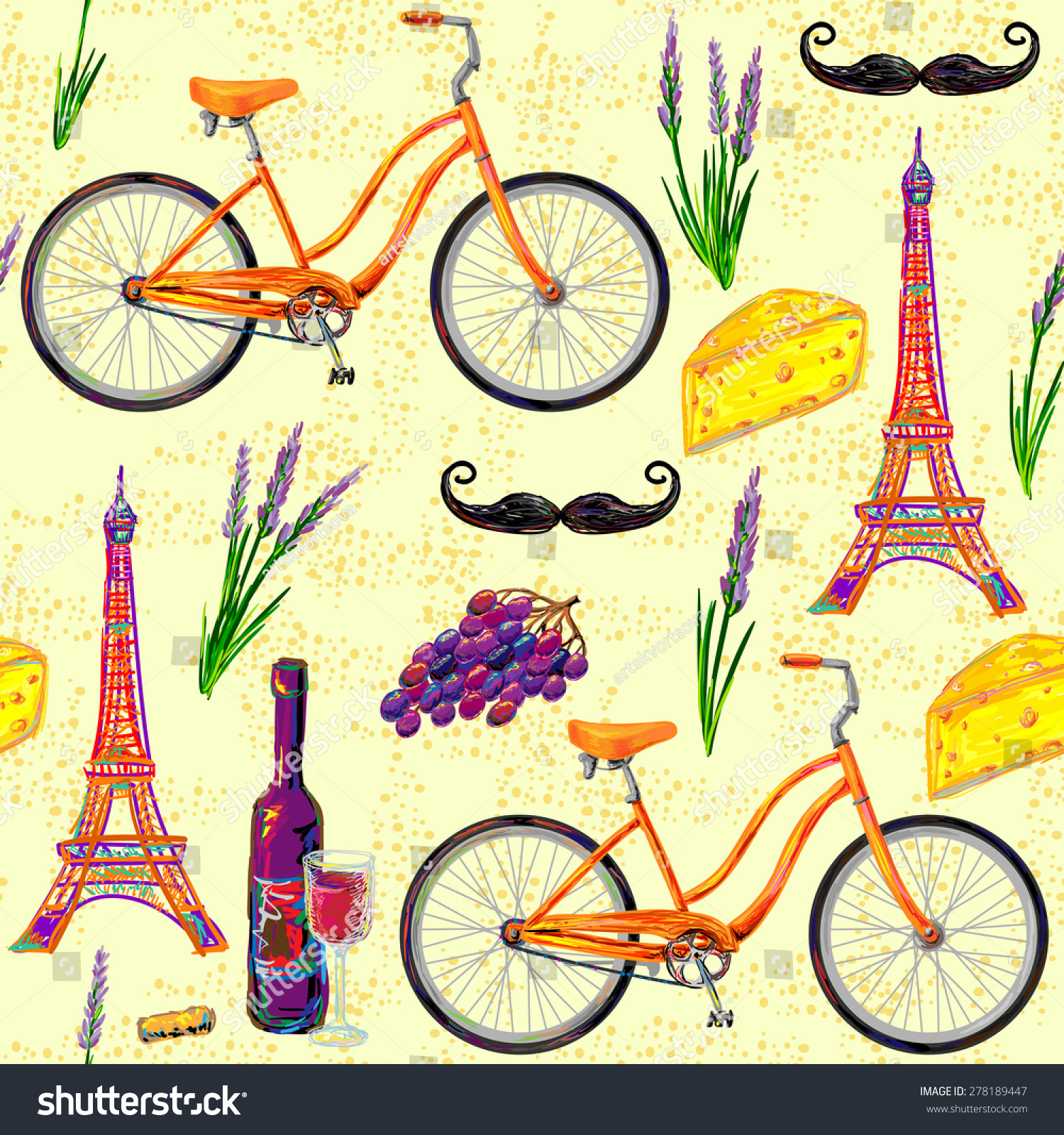 Seamless Paris French Pattern Eiffel Tower Stock Vector 278189447