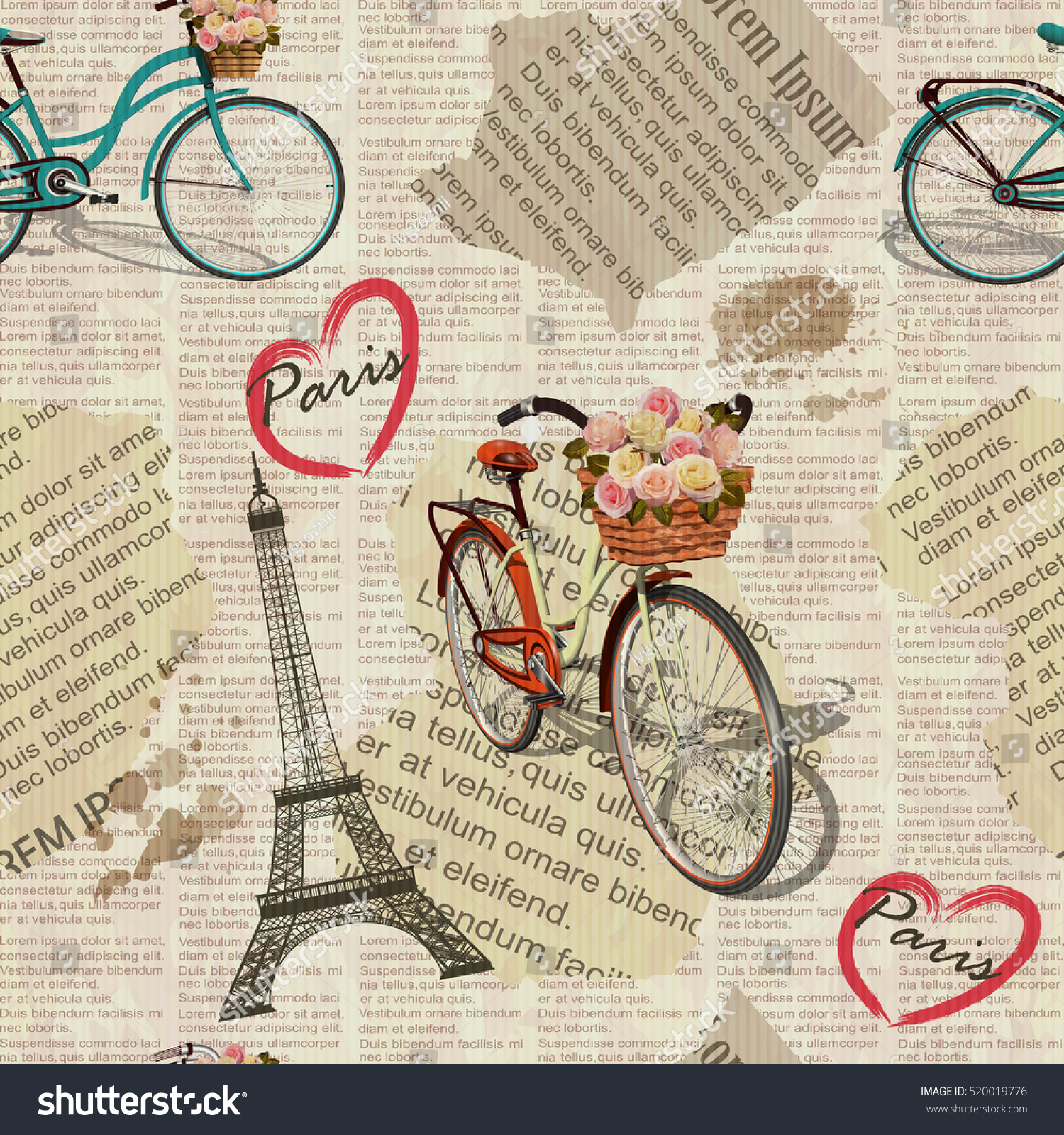 Seamless Paris Vintage Newspaper Background. Stock Vector 520019776 ...