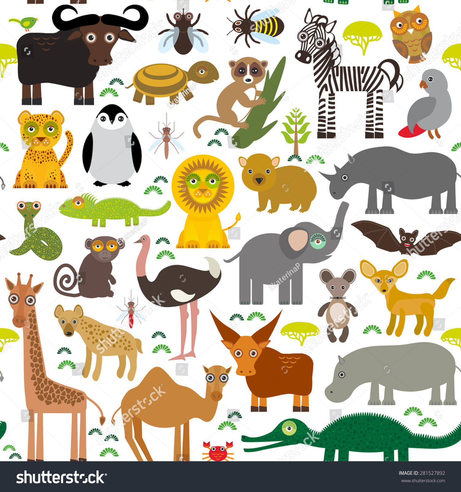 Seamless Pattern Animal Africa Parrot Hyena Stock Vector 281527892 ...