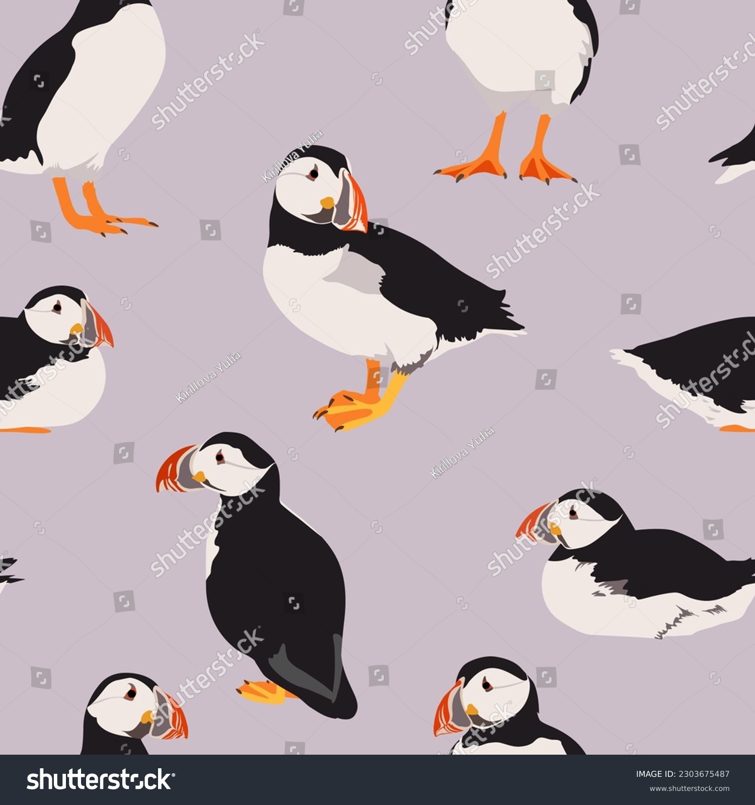 SVG of Seamless pattern Atlantic puffin bird. Flat vector illustration. Northern birds pattern.  svg