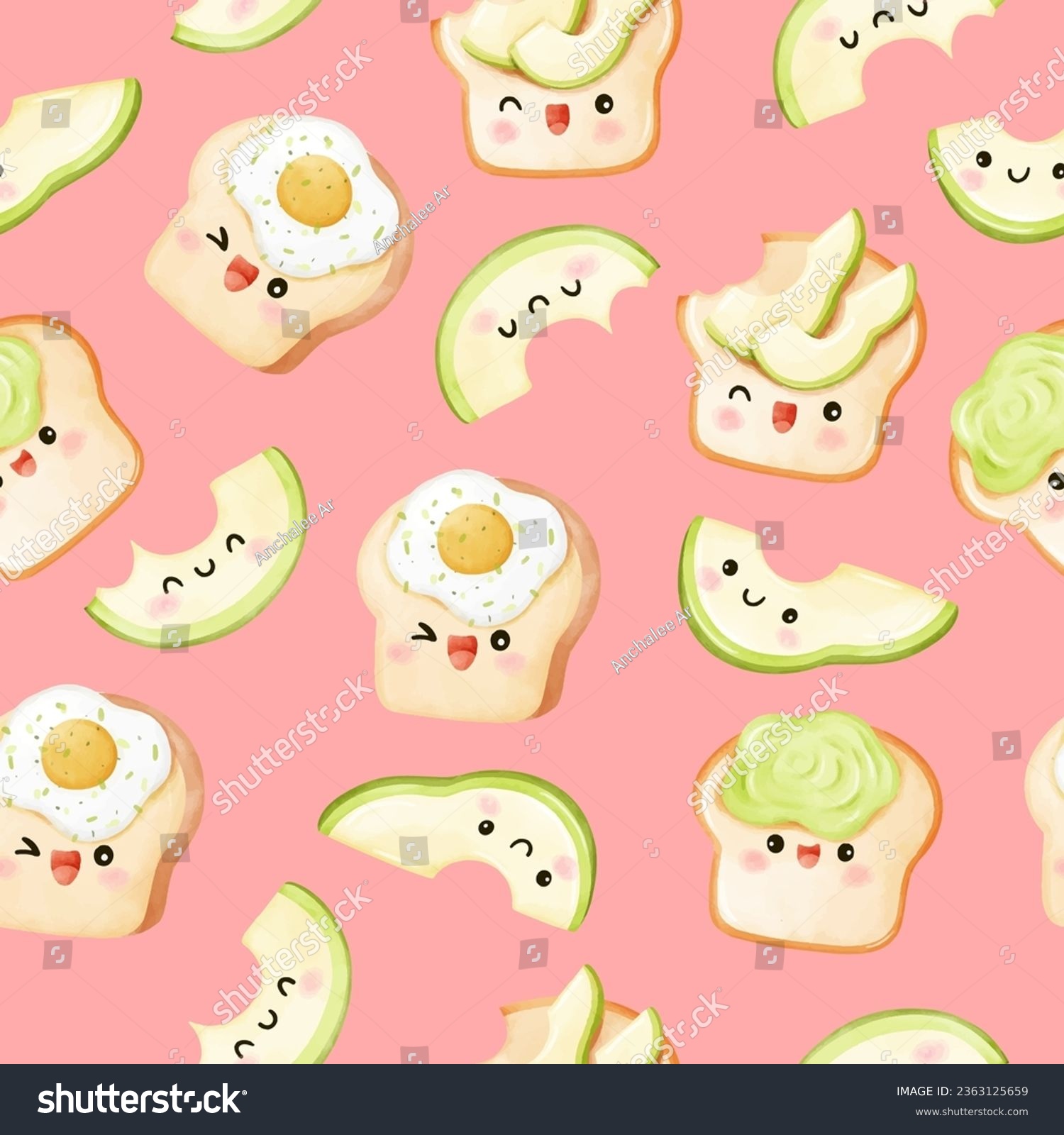 SVG of Seamless pattern avocado toasts For greeting card Clothing Fabric Wallpaper Watercolor style svg