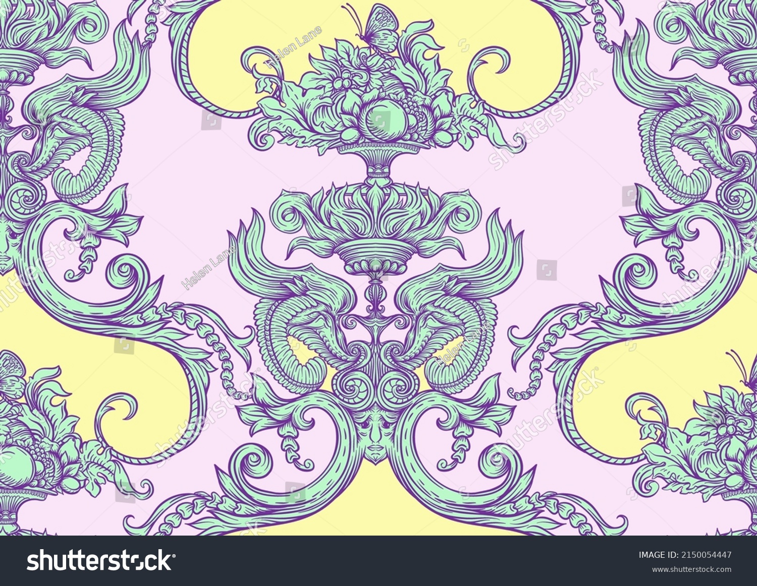 Seamless Pattern Background Baroque Rococo Victorian Stock Vector Royalty Free 2150054447 8395