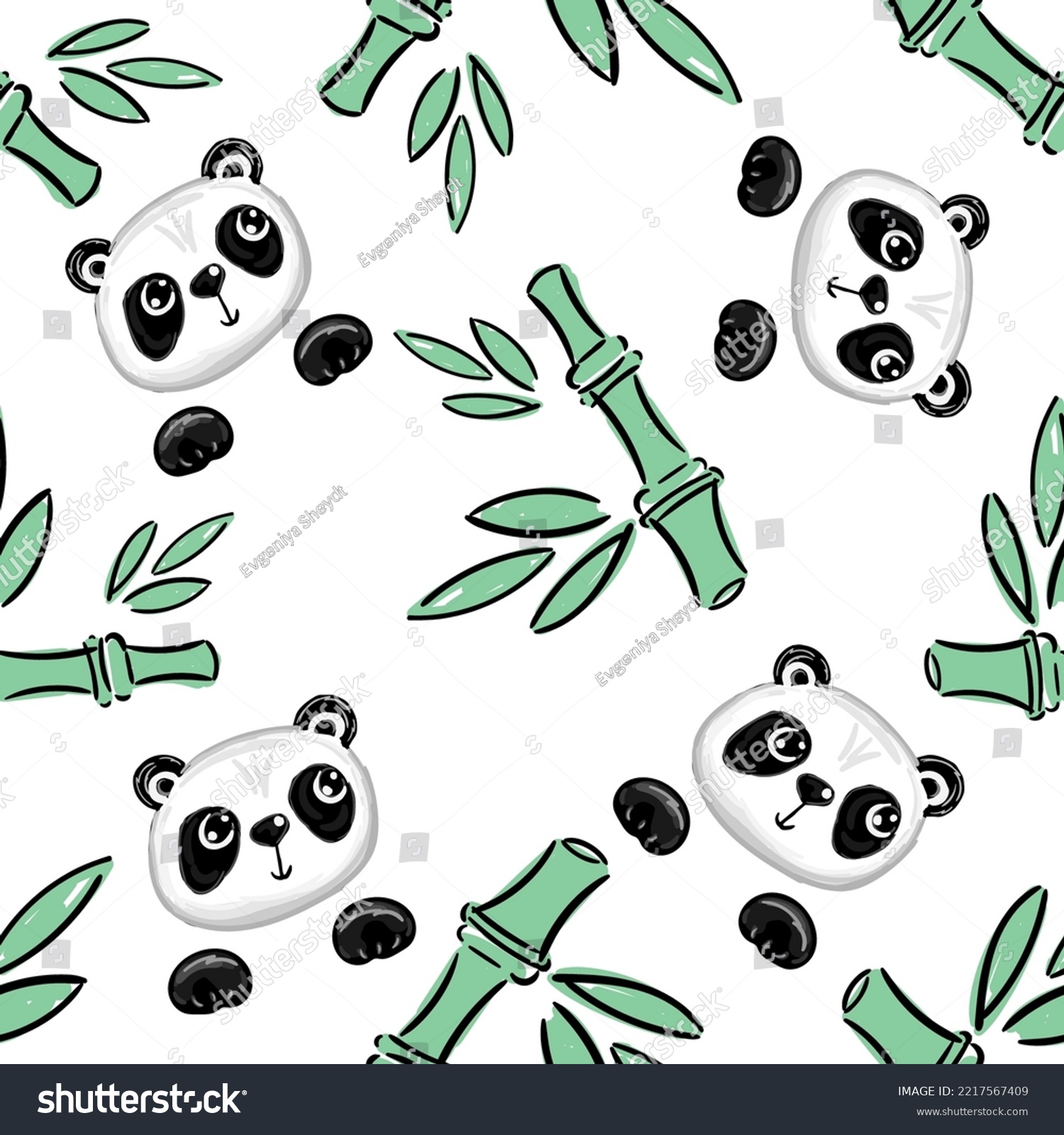 SVG of Seamless pattern background with cute panda and bamboo leaves and branch. Vector illustration, cartoon character svg