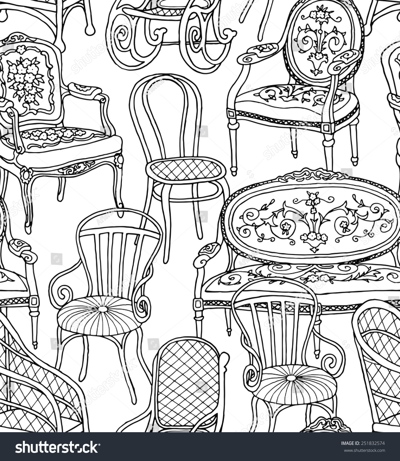 Patterned chair, Seamless patterns, Black and white