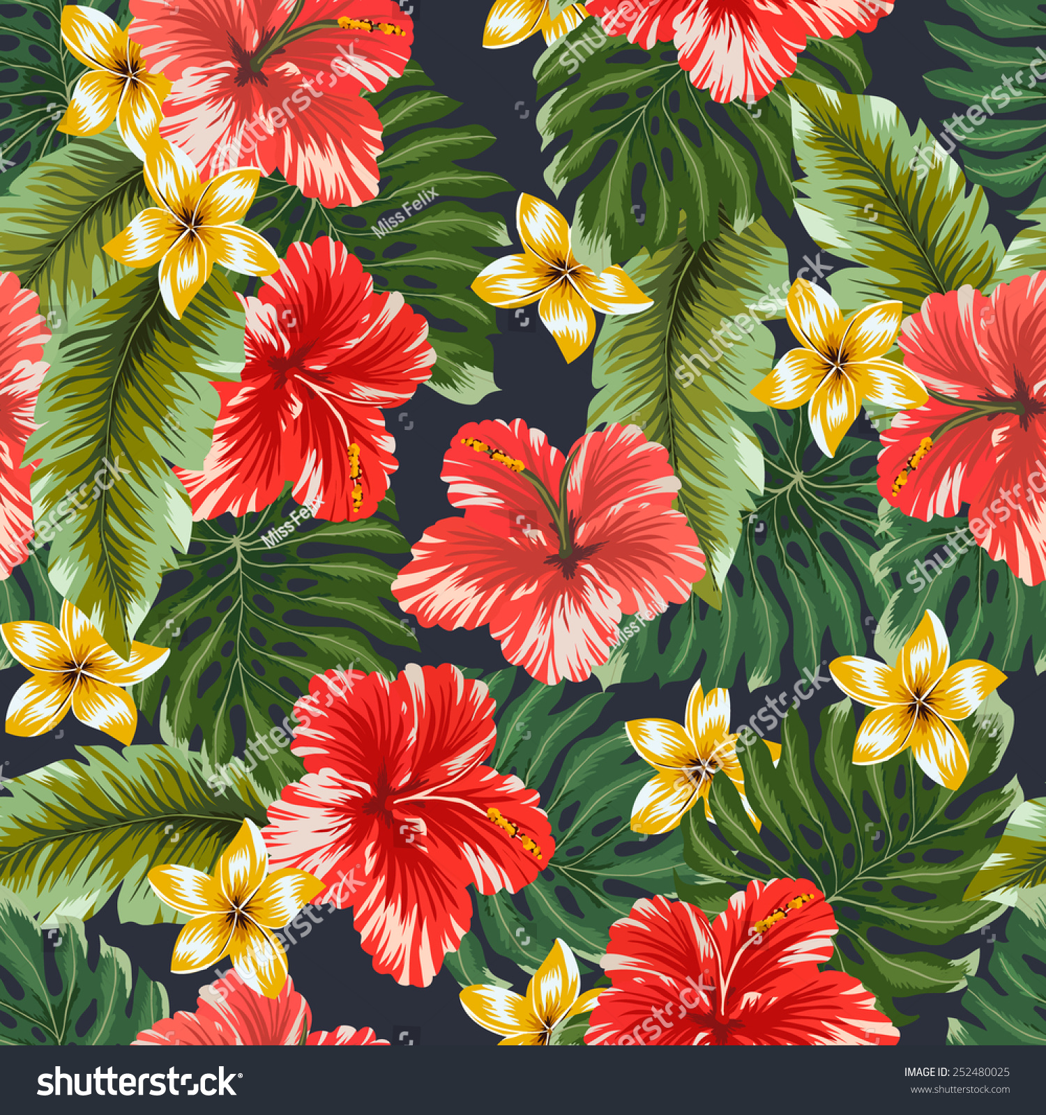 Seamless Pattern Colorful Hawaiian Flowers On Stock Vector ...