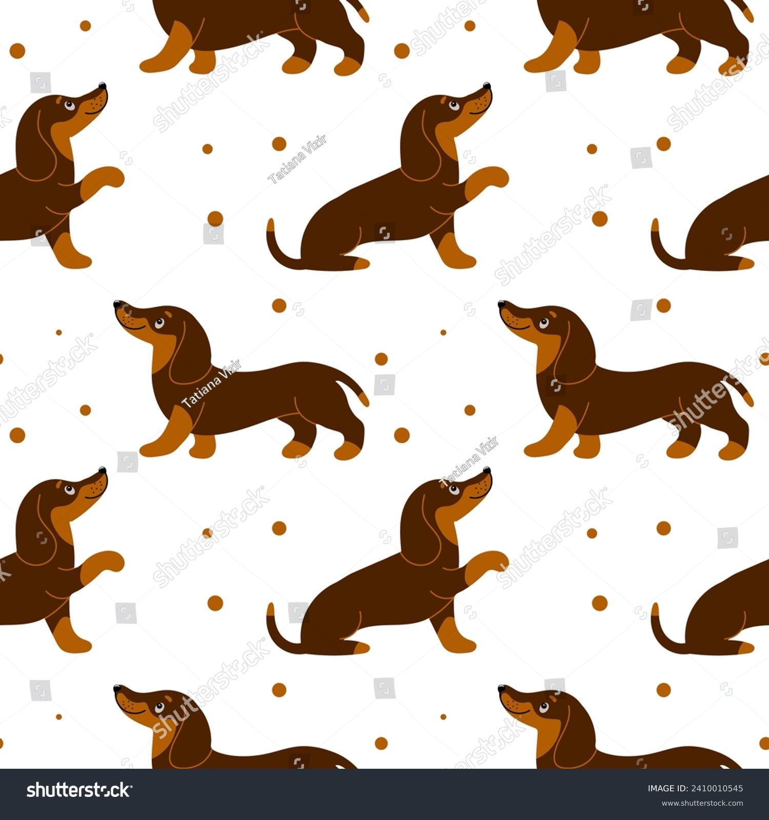 SVG of Seamless pattern, cute dachshund dogs on a white background. Children's print, textile, vector svg