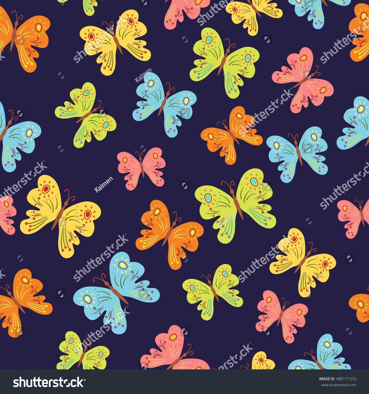 Seamless Pattern Kids Colorful Cute Butterflies Stock Vector