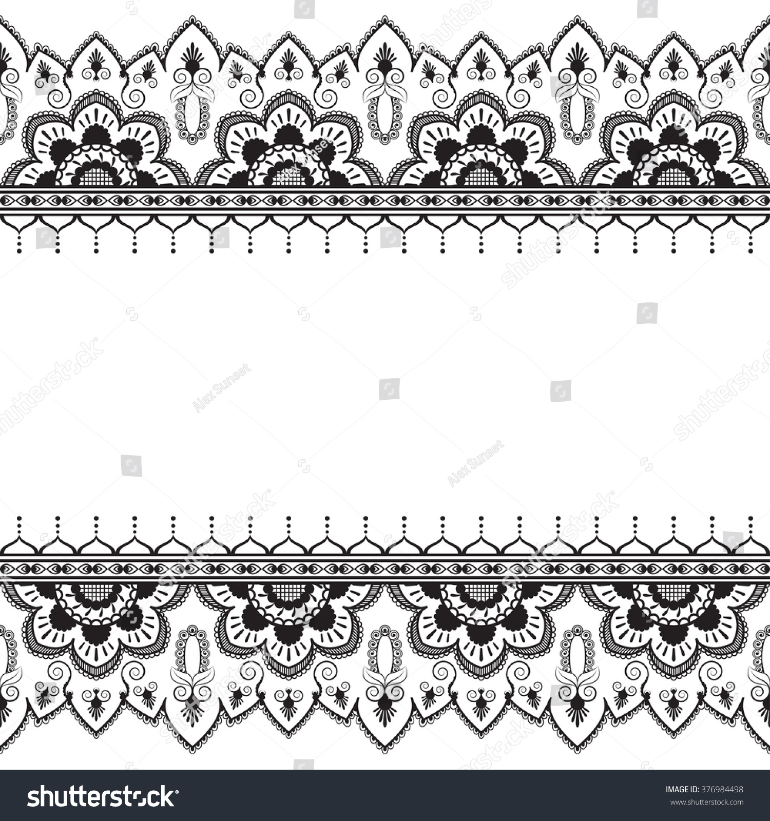 Seamless Pattern Mehndi Border Elements In Indian Style With Flowers ...